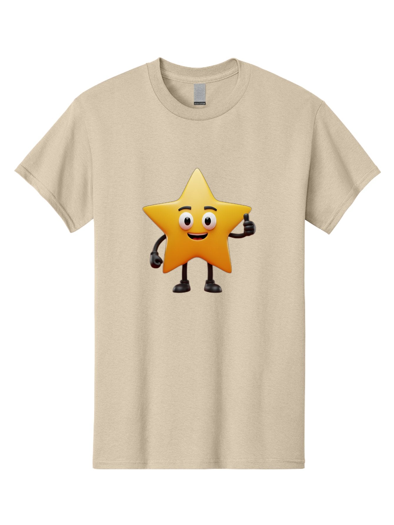 Star-Character Men'S Graphic Tee, 100% Cotton, Comfortable Casual Summer Wear, Machine Washable, Cartoon Star, Yellow Star, Smiling Face, Thumbs Up, Positive Attitude, Friendly Character, Animated Graphic, Happy Star, Star Character, Bae784 13