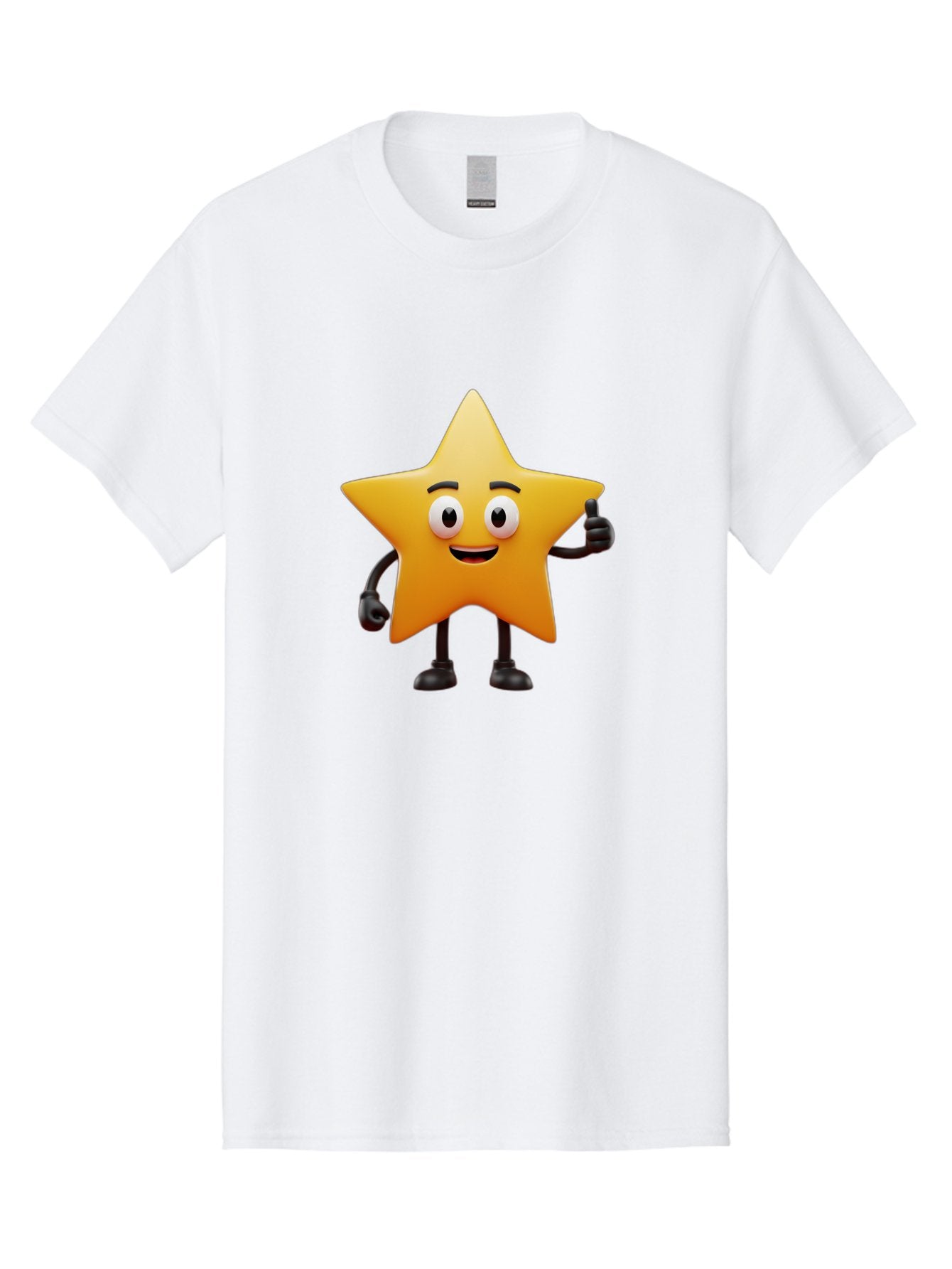Star-Character Men'S Graphic Tee, 100% Cotton, Comfortable Casual Summer Wear, Machine Washable, Cartoon Star, Yellow Star, Smiling Face, Thumbs Up, Positive Attitude, Friendly Character, Animated Graphic, Happy Star, Star Character, Bae784 8