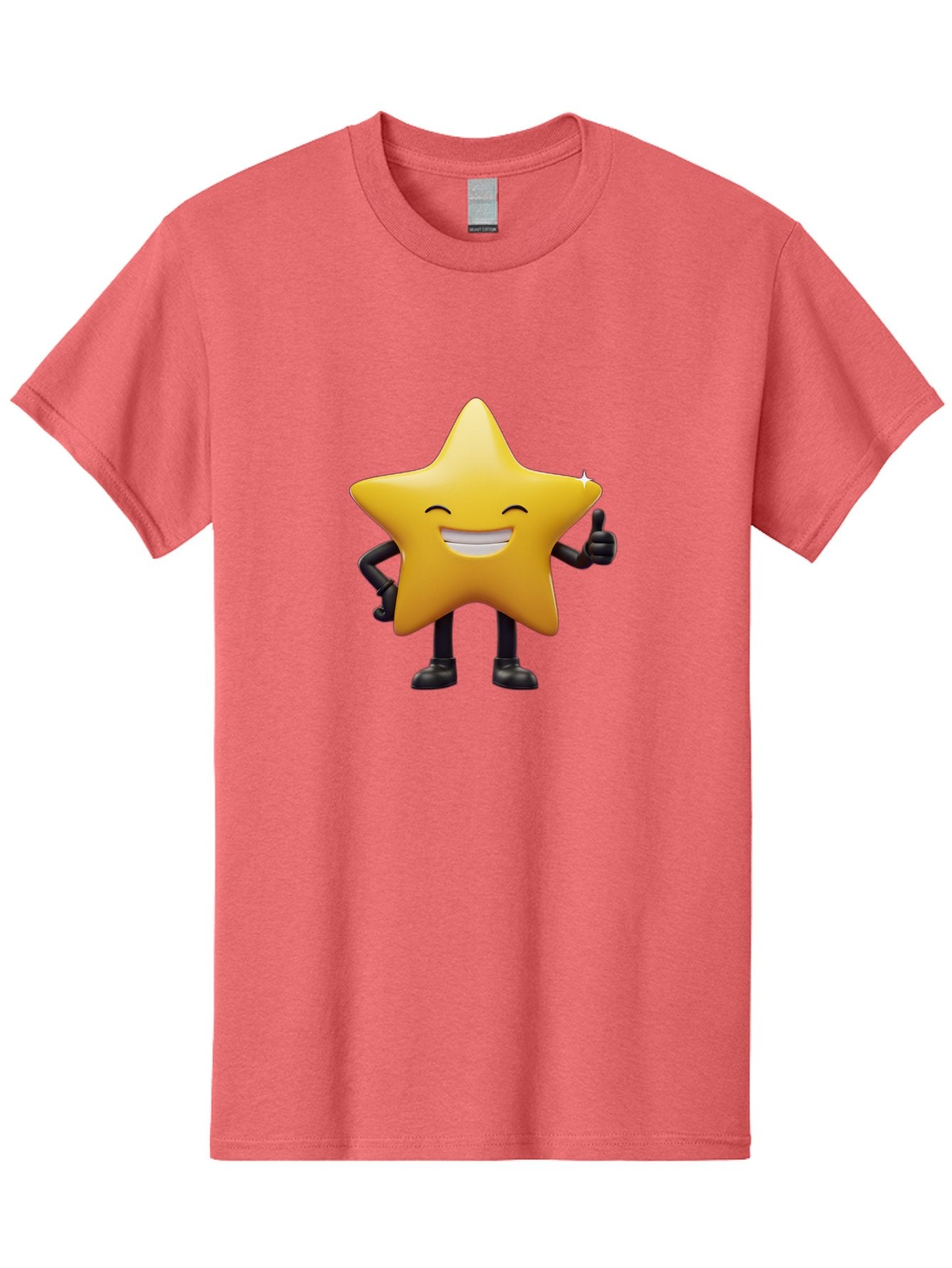 Star-Emoji Men'S Graphic Tee, 100% Cotton, Comfortable Casual Summer Wear, Machine Washable, Smiling Star, Thumbs Up, Happy Face, Cartoon Character, Black Limbs, Yellow Body, Friendly Gesture, Positive Attitude, Cute Emoji, Star Icon Bae785