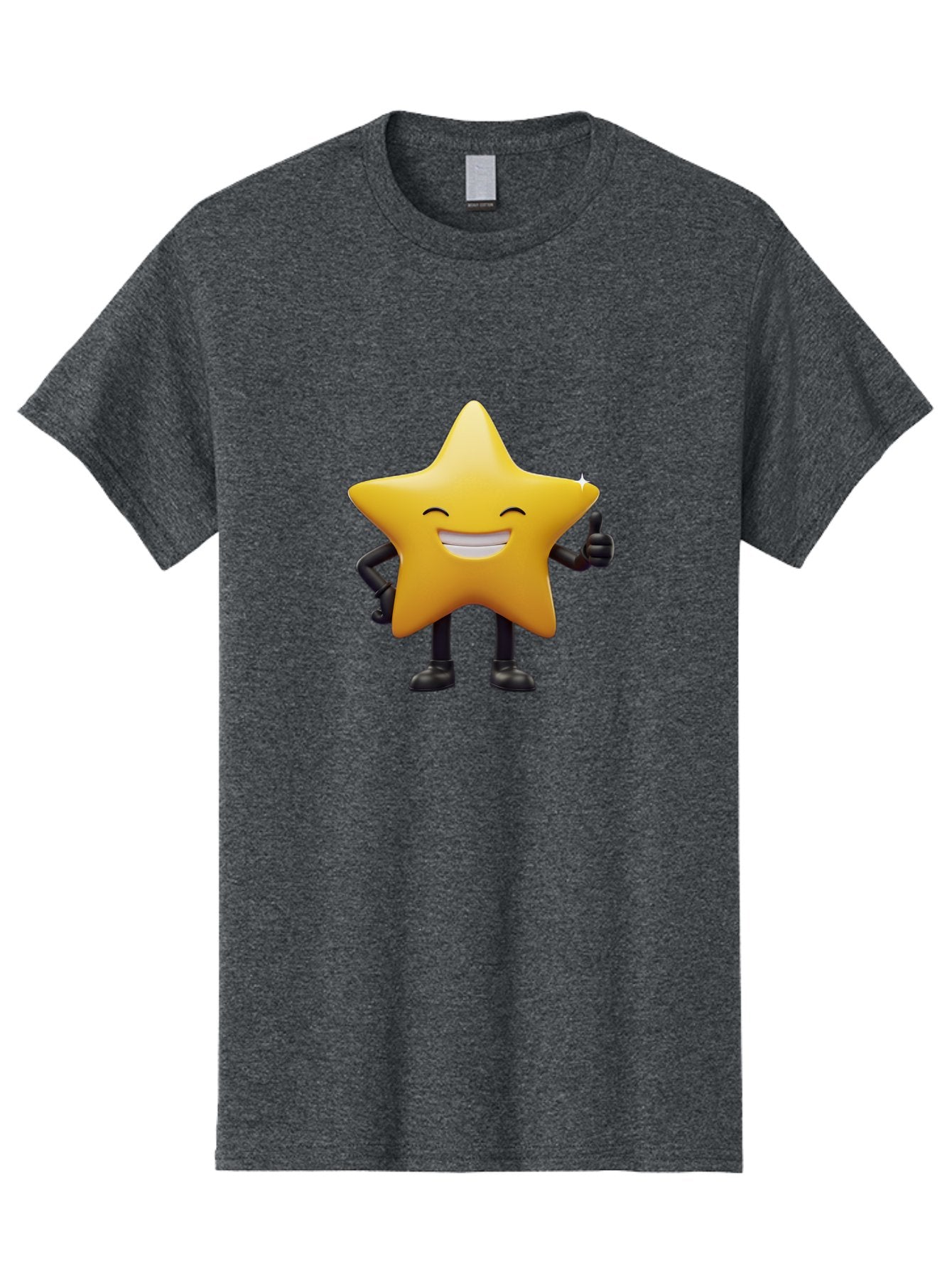 Star-Emoji Men'S Graphic Tee, 100% Cotton, Comfortable Casual Summer Wear, Machine Washable, Smiling Star, Thumbs Up, Happy Face, Cartoon Character, Black Limbs, Yellow Body, Friendly Gesture, Positive Attitude, Cute Emoji, Star Icon Bae785 8