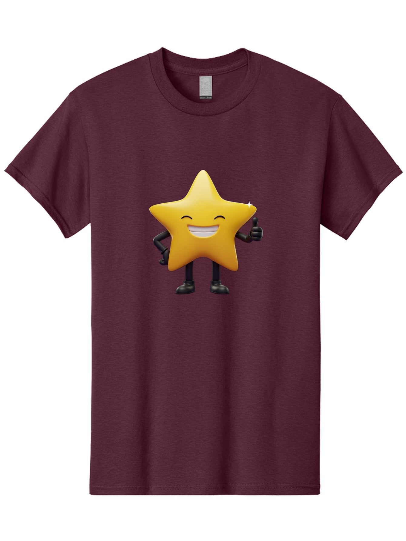 Star-Emoji Men'S Graphic Tee, 100% Cotton, Comfortable Casual Summer Wear, Machine Washable, Smiling Star, Thumbs Up, Happy Face, Cartoon Character, Black Limbs, Yellow Body, Friendly Gesture, Positive Attitude, Cute Emoji, Star Icon Bae785 12