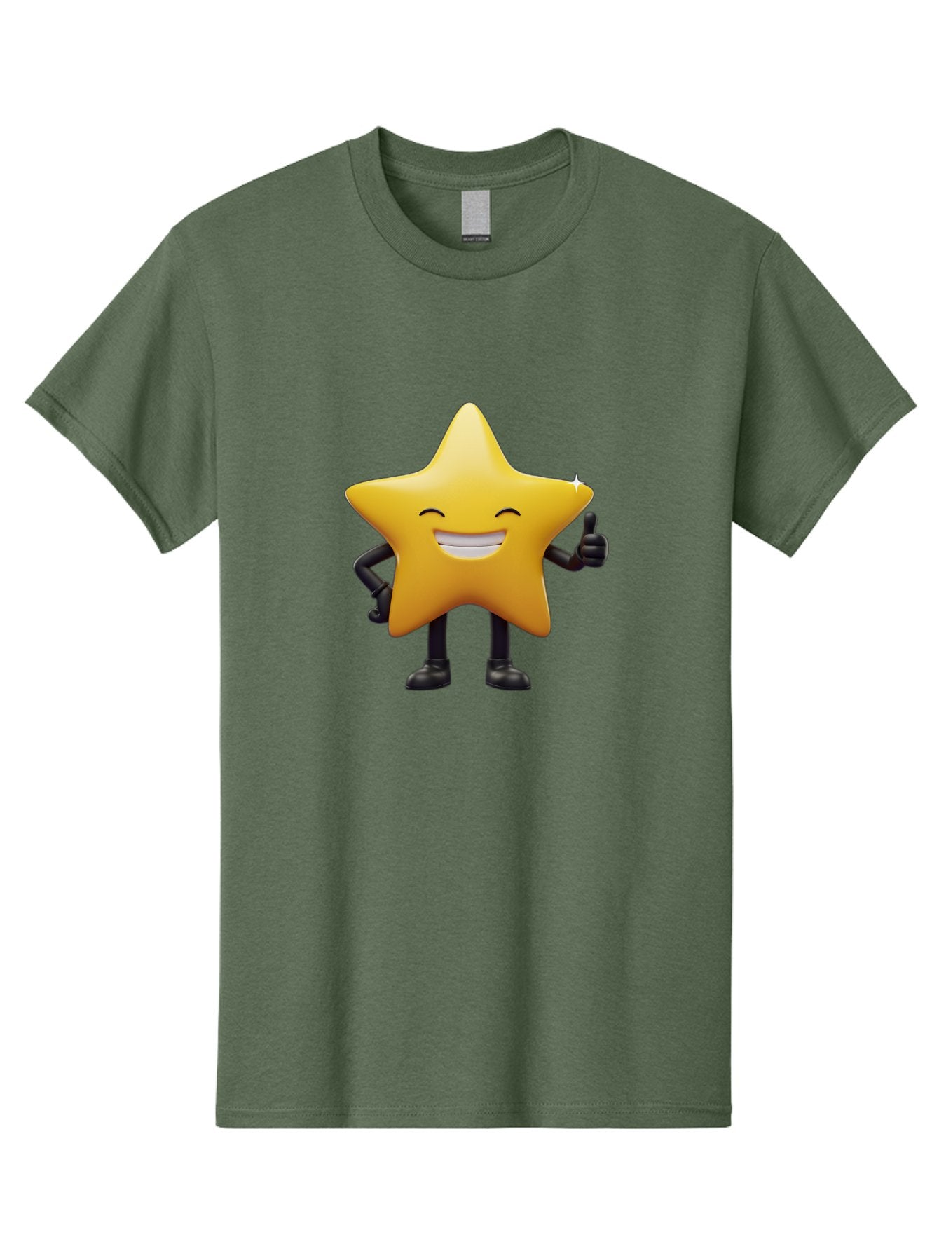 Star-Emoji Men'S Graphic Tee, 100% Cotton, Comfortable Casual Summer Wear, Machine Washable, Smiling Star, Thumbs Up, Happy Face, Cartoon Character, Black Limbs, Yellow Body, Friendly Gesture, Positive Attitude, Cute Emoji, Star Icon Bae785 3