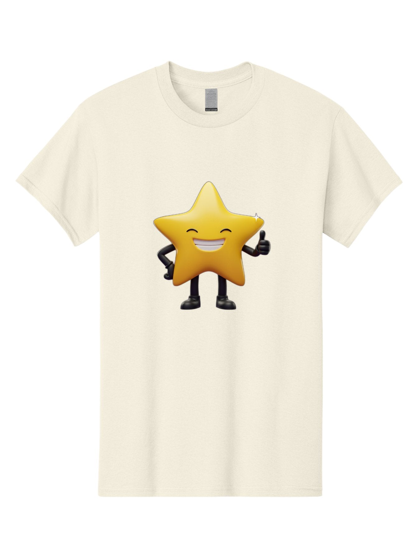Star-Emoji Men'S Graphic Tee, 100% Cotton, Comfortable Casual Summer Wear, Machine Washable, Smiling Star, Thumbs Up, Happy Face, Cartoon Character, Black Limbs, Yellow Body, Friendly Gesture, Positive Attitude, Cute Emoji, Star Icon Bae785 15