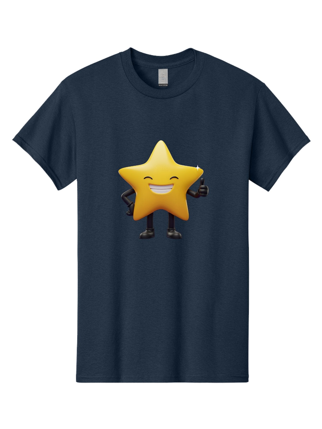 Star-Emoji Men'S Graphic Tee, 100% Cotton, Comfortable Casual Summer Wear, Machine Washable, Smiling Star, Thumbs Up, Happy Face, Cartoon Character, Black Limbs, Yellow Body, Friendly Gesture, Positive Attitude, Cute Emoji, Star Icon Bae785