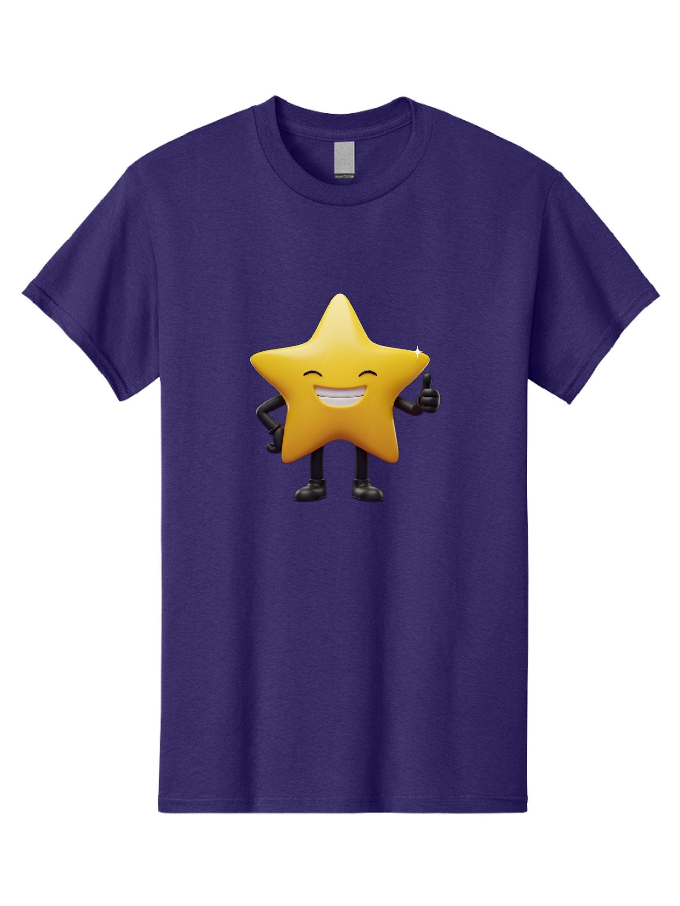 Star-Emoji Men'S Graphic Tee, 100% Cotton, Comfortable Casual Summer Wear, Machine Washable, Smiling Star, Thumbs Up, Happy Face, Cartoon Character, Black Limbs, Yellow Body, Friendly Gesture, Positive Attitude, Cute Emoji, Star Icon Bae785 10