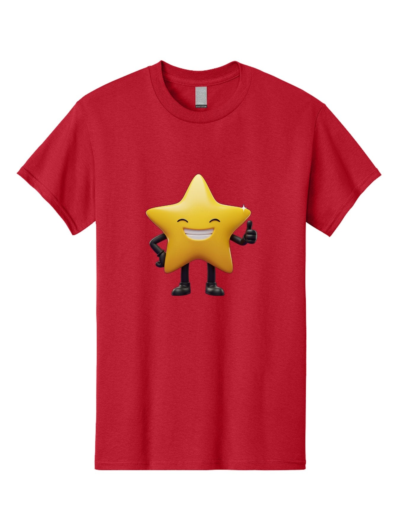Star-Emoji Men'S Graphic Tee, 100% Cotton, Comfortable Casual Summer Wear, Machine Washable, Smiling Star, Thumbs Up, Happy Face, Cartoon Character, Black Limbs, Yellow Body, Friendly Gesture, Positive Attitude, Cute Emoji, Star Icon Bae785 5