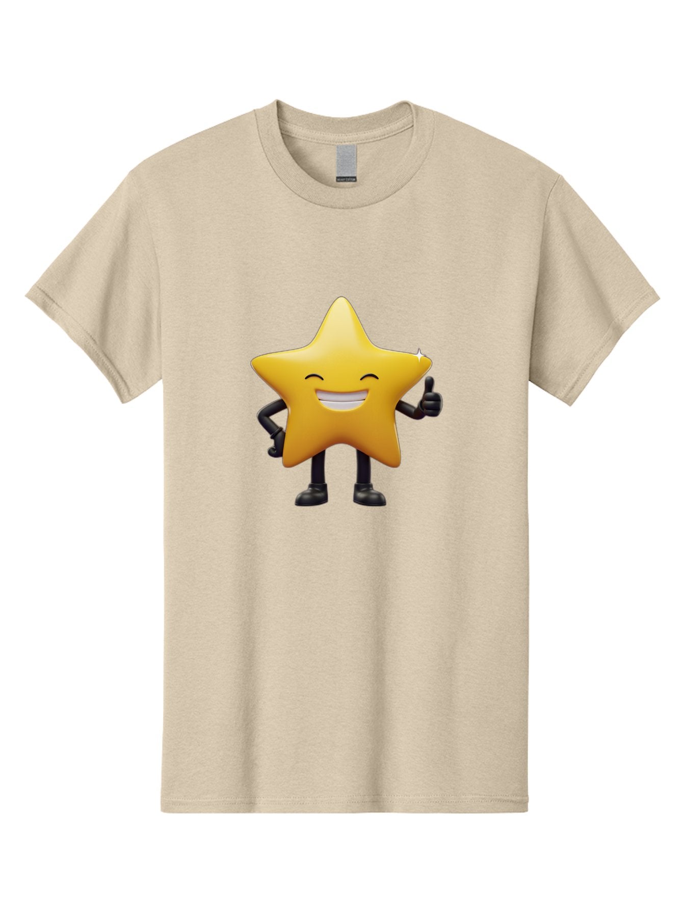 Star-Emoji Men'S Graphic Tee, 100% Cotton, Comfortable Casual Summer Wear, Machine Washable, Smiling Star, Thumbs Up, Happy Face, Cartoon Character, Black Limbs, Yellow Body, Friendly Gesture, Positive Attitude, Cute Emoji, Star Icon Bae785 14