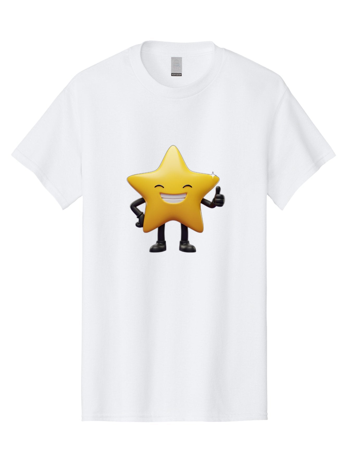 Star-Emoji Men'S Graphic Tee, 100% Cotton, Comfortable Casual Summer Wear, Machine Washable, Smiling Star, Thumbs Up, Happy Face, Cartoon Character, Black Limbs, Yellow Body, Friendly Gesture, Positive Attitude, Cute Emoji, Star Icon Bae785 7