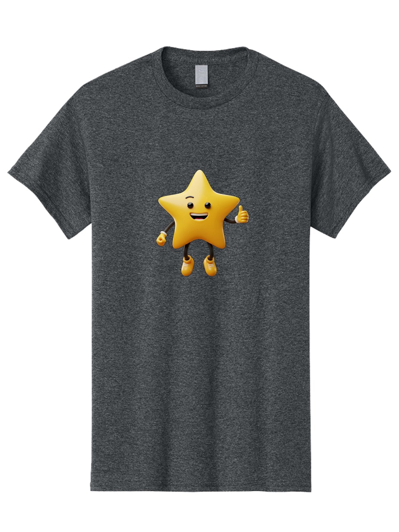 Star-Mascot Men'S Graphic Tee, 100% Cotton, Comfortable Casual Summer Wear, Machine Washable, Smiling Star Character, Thumbs Up Gesture, Cartoon Style, Happy Expression, Yellow Star, 3D Rendering, Cute Mascot, Animated Character, Bae786 6