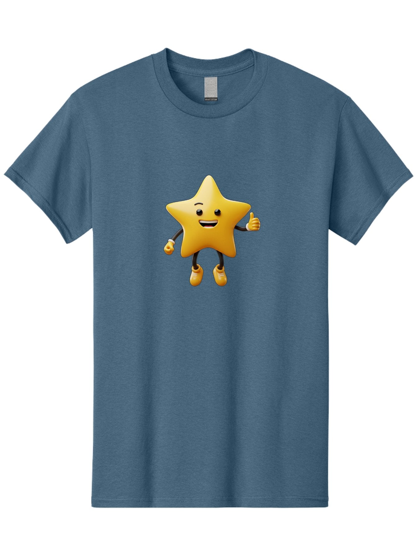 Star-Mascot Men'S Graphic Tee, 100% Cotton, Comfortable Casual Summer Wear, Machine Washable, Smiling Star Character, Thumbs Up Gesture, Cartoon Style, Happy Expression, Yellow Star, 3D Rendering, Cute Mascot, Animated Character, Bae786 8