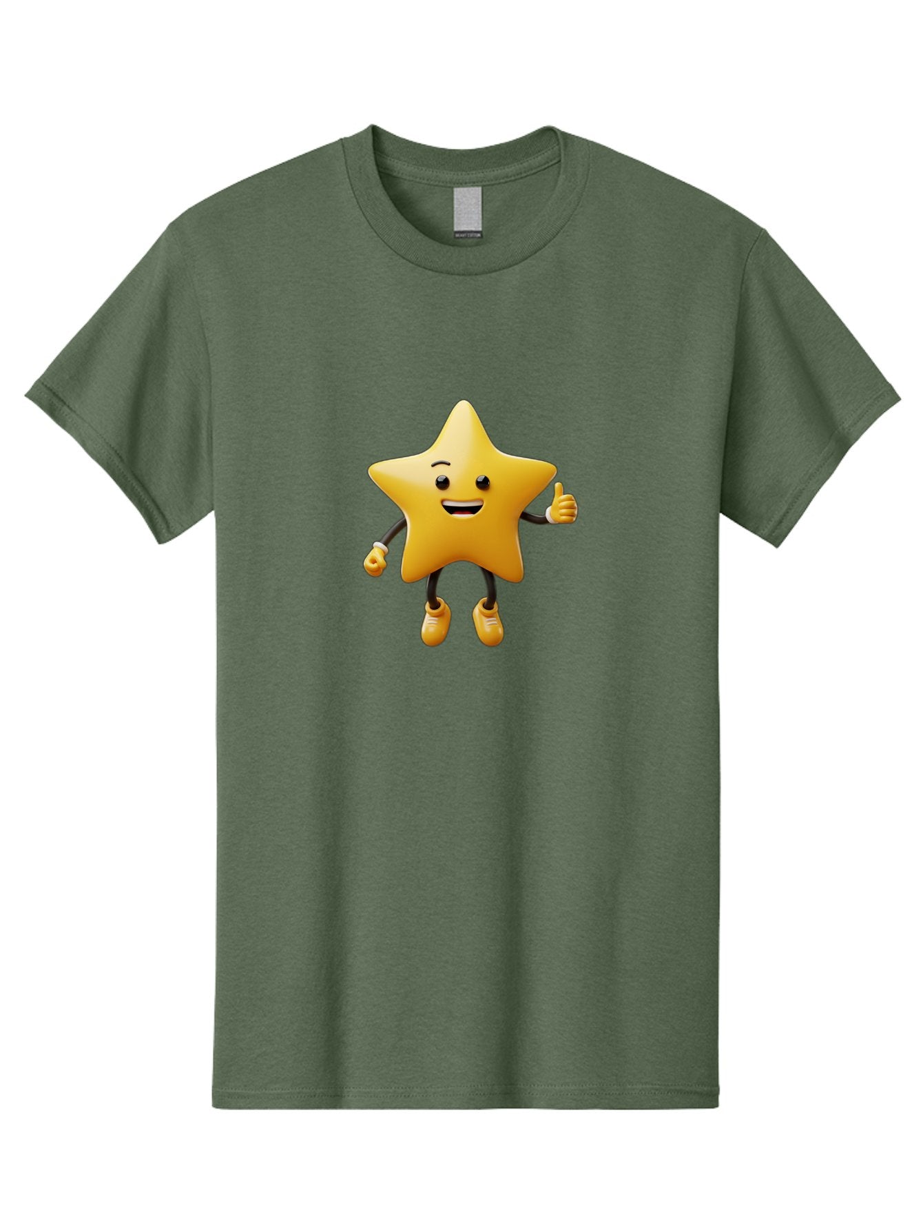 Star-Mascot Men'S Graphic Tee, 100% Cotton, Comfortable Casual Summer Wear, Machine Washable, Smiling Star Character, Thumbs Up Gesture, Cartoon Style, Happy Expression, Yellow Star, 3D Rendering, Cute Mascot, Animated Character, Bae786 4