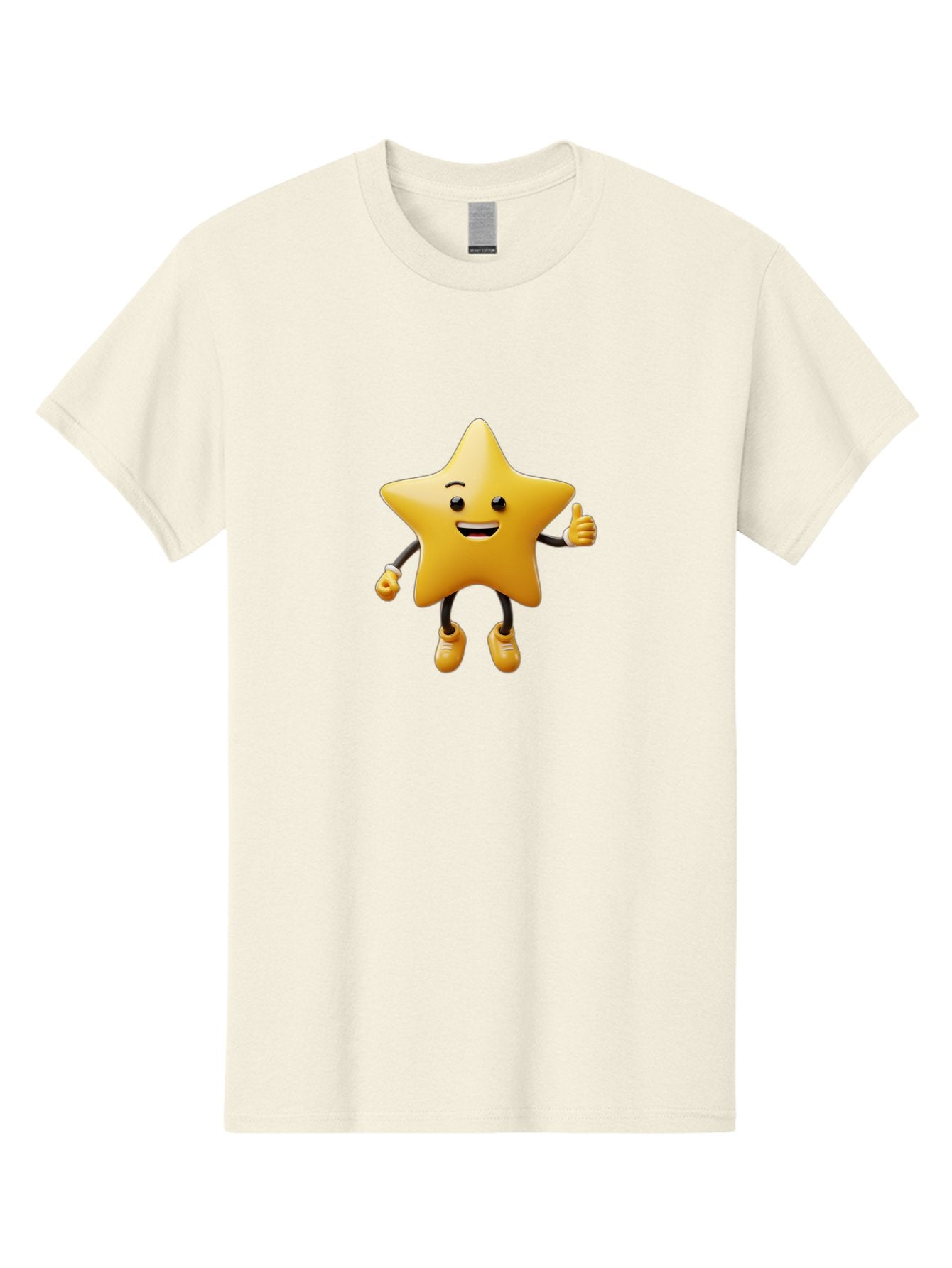 Star-Mascot Men'S Graphic Tee, 100% Cotton, Comfortable Casual Summer Wear, Machine Washable, Smiling Star Character, Thumbs Up Gesture, Cartoon Style, Happy Expression, Yellow Star, 3D Rendering, Cute Mascot, Animated Character, Bae786 3