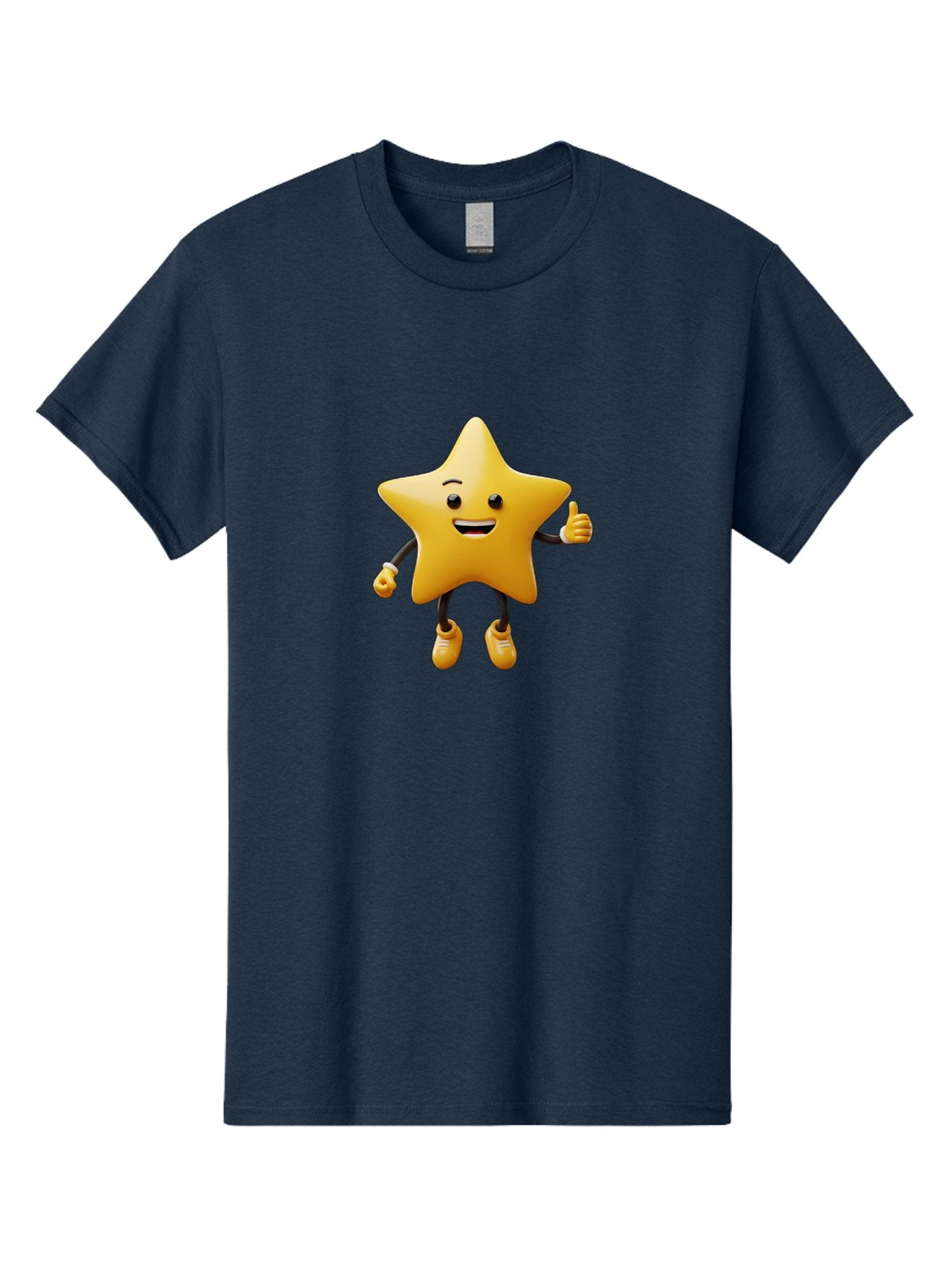 Star-Mascot Men'S Graphic Tee, 100% Cotton, Comfortable Casual Summer Wear, Machine Washable, Smiling Star Character, Thumbs Up Gesture, Cartoon Style, Happy Expression, Yellow Star, 3D Rendering, Cute Mascot, Animated Character, Bae786 13
