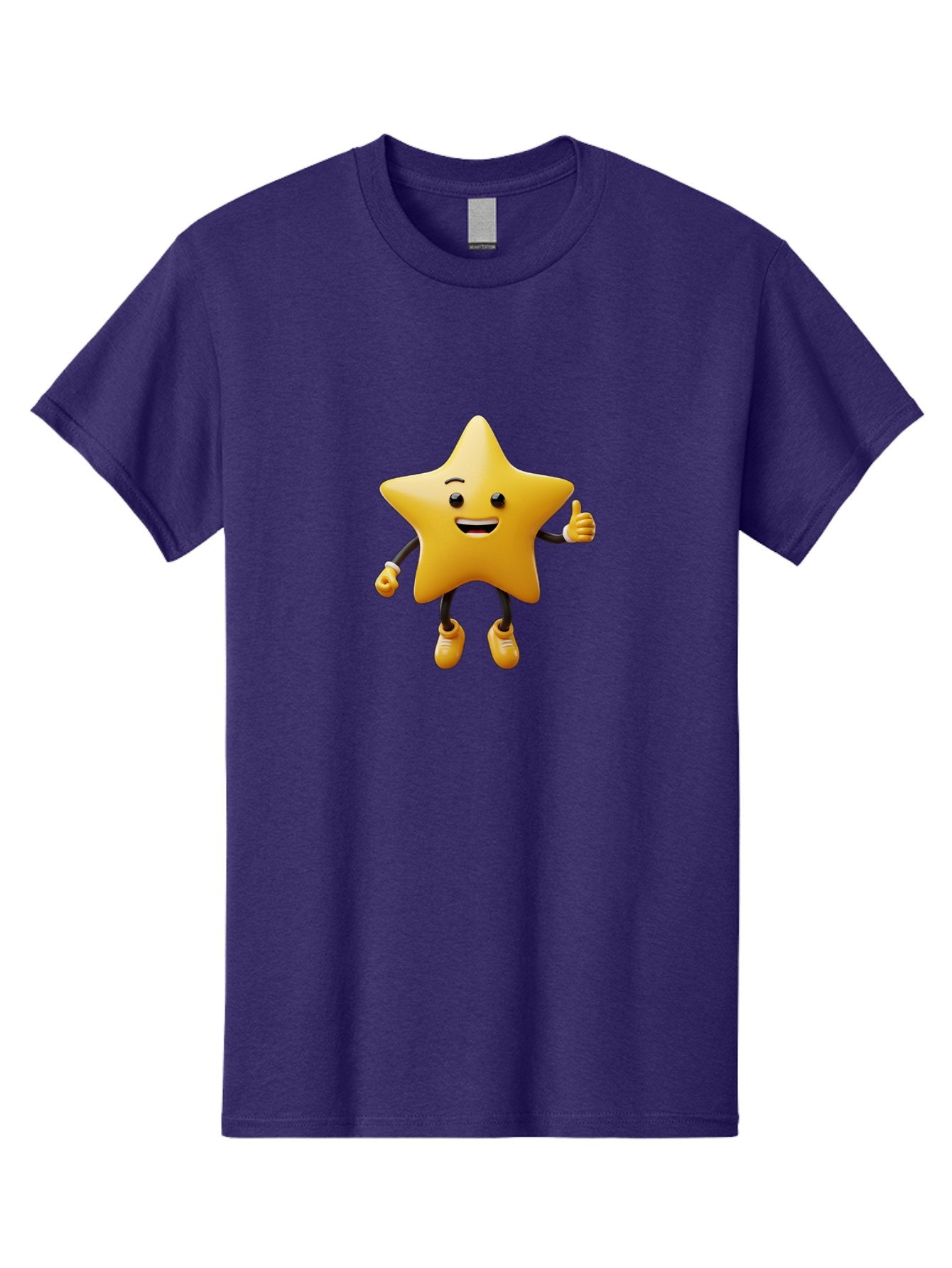 Star-Mascot Men'S Graphic Tee, 100% Cotton, Comfortable Casual Summer Wear, Machine Washable, Smiling Star Character, Thumbs Up Gesture, Cartoon Style, Happy Expression, Yellow Star, 3D Rendering, Cute Mascot, Animated Character, Bae786 10