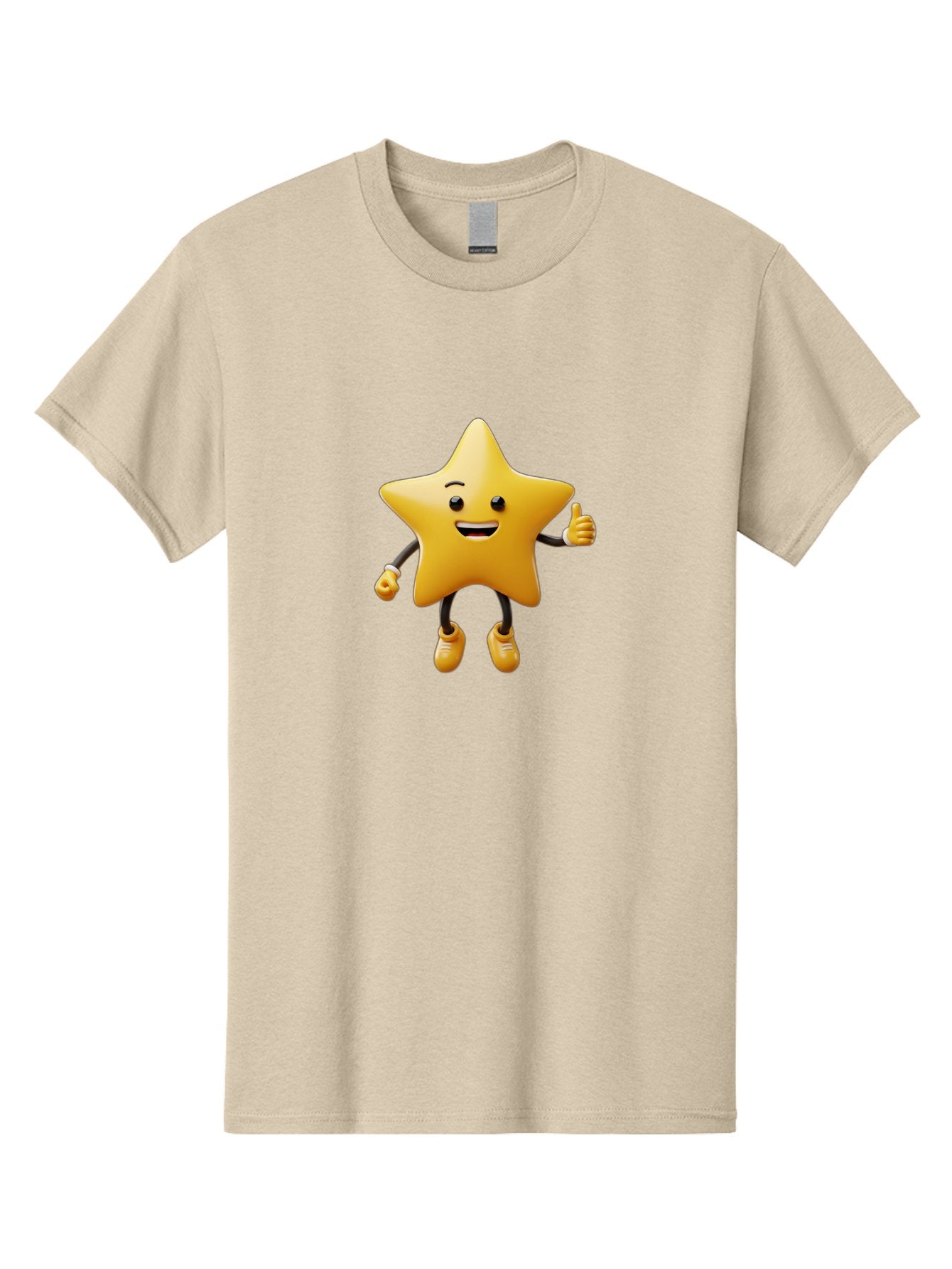 Star-Mascot Men'S Graphic Tee, 100% Cotton, Comfortable Casual Summer Wear, Machine Washable, Smiling Star Character, Thumbs Up Gesture, Cartoon Style, Happy Expression, Yellow Star, 3D Rendering, Cute Mascot, Animated Character, Bae786 14