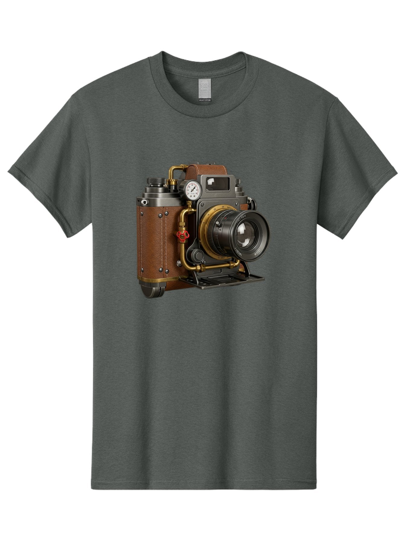 Steampunk-Camera Men'S Graphic Tee, 100% Cotton, Comfortable Casual Summer Wear, Machine Washable, Vintage Camera, Steampunk Design, Antique Photography, Retro Technology, Industrial Elements, Leather Wrapping, Brass Accents, Creative Art, Bae787 15