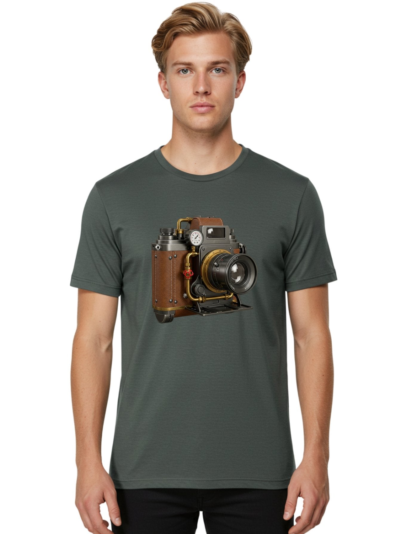 Steampunk-Camera Men'S Graphic Tee, 100% Cotton, Comfortable Casual Summer Wear, Machine Washable, Vintage Camera, Steampunk Design, Antique Photography, Retro Technology, Industrial Elements, Leather Wrapping, Brass Accents, Creative Art, Bae787 30