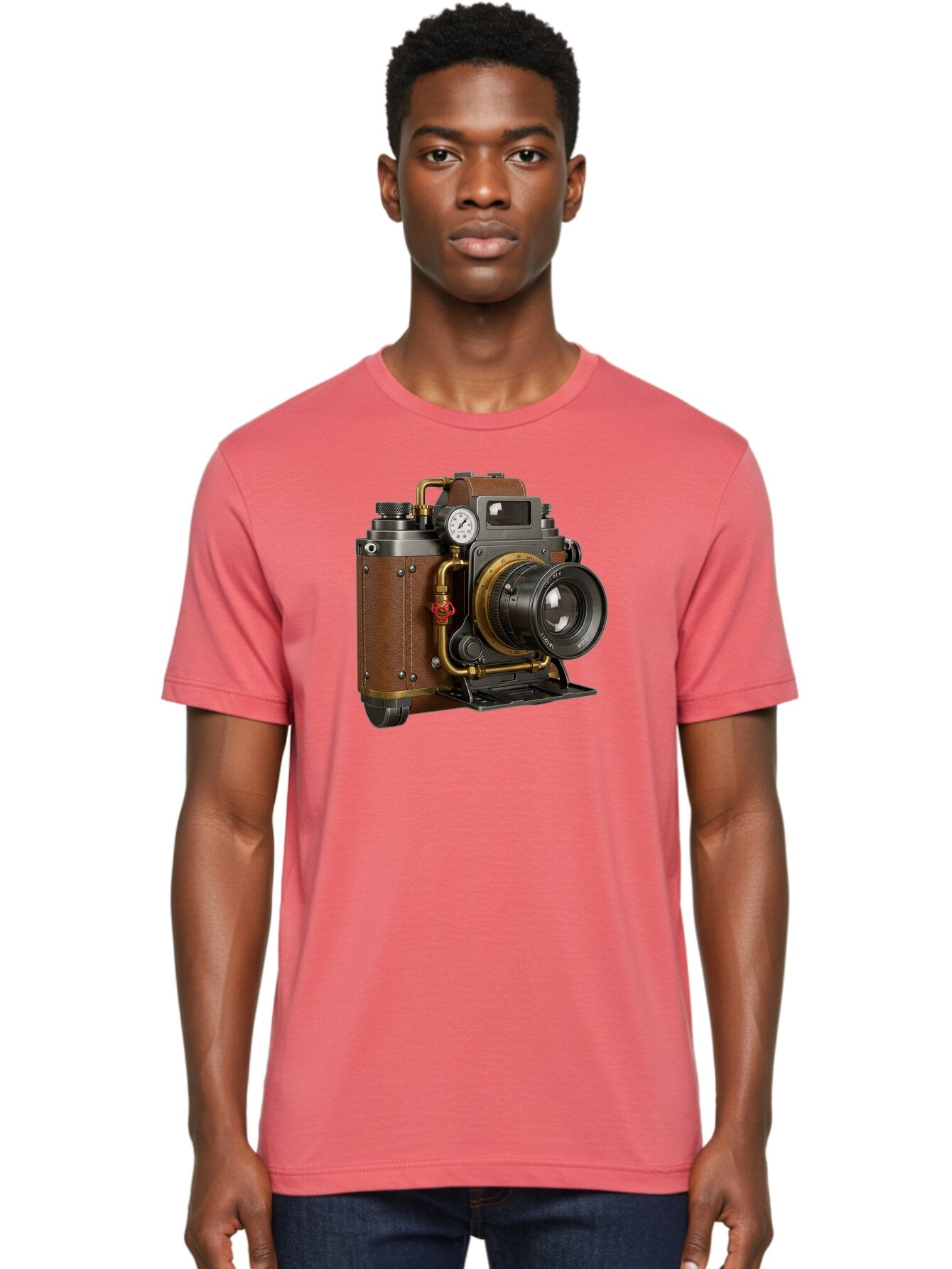 Steampunk-Camera Men'S Graphic Tee, 100% Cotton, Comfortable Casual Summer Wear, Machine Washable, Vintage Camera, Steampunk Design, Antique Photography, Retro Technology, Industrial Elements, Leather Wrapping, Brass Accents, Creative Art, Bae787 22