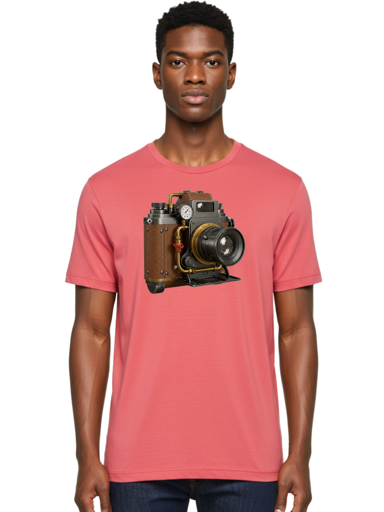 Steampunk-Camera Men'S Graphic Tee, 100% Cotton, Comfortable Casual Summer Wear, Machine Washable, Vintage Camera, Steampunk Design, Antique Photography, Retro Technology, Industrial Elements, Leather Wrapping, Brass Accents, Creative Art, Bae787 24
