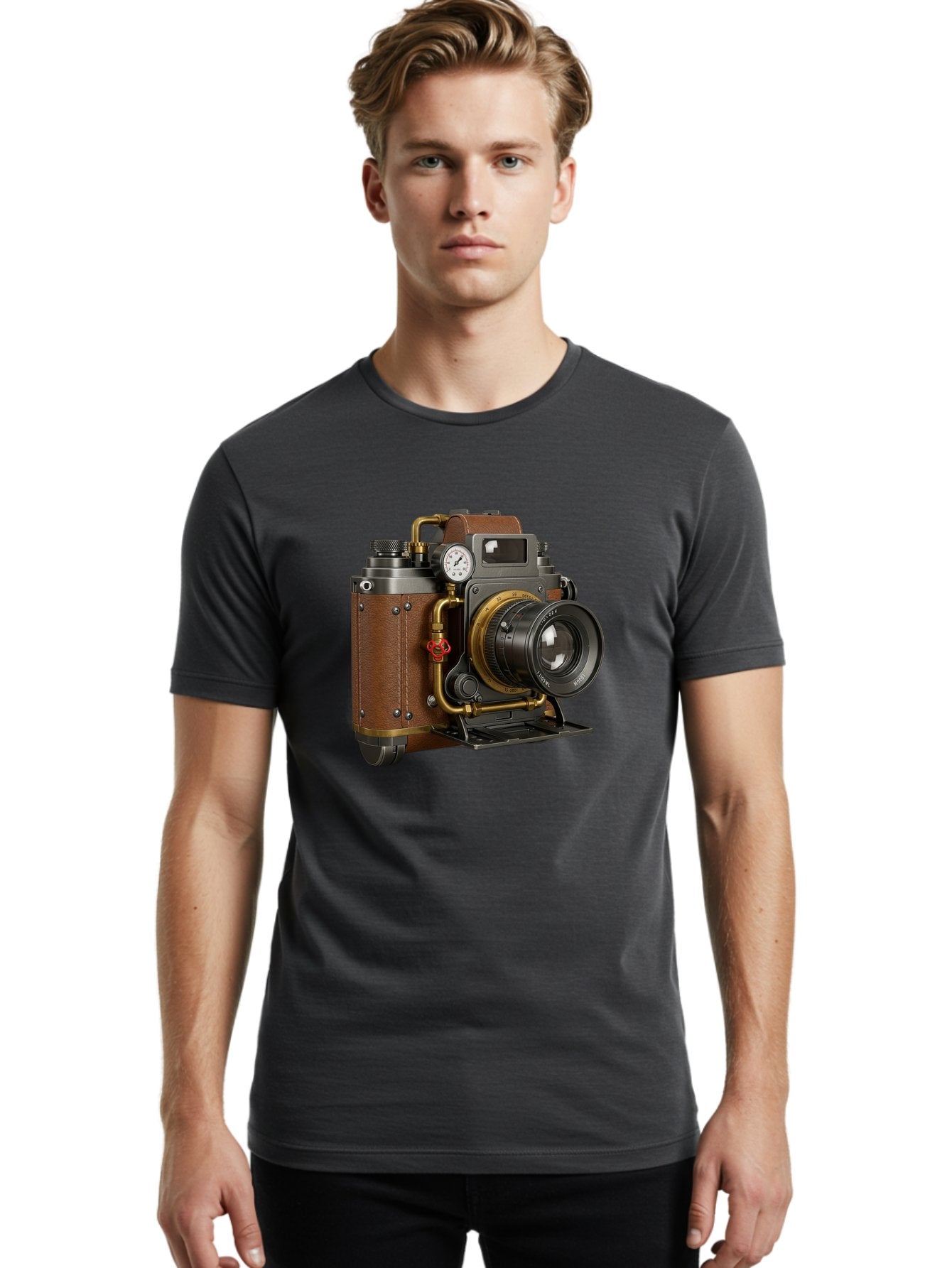 Steampunk-Camera Men'S Graphic Tee, 100% Cotton, Comfortable Casual Summer Wear, Machine Washable, Vintage Camera, Steampunk Design, Antique Photography, Retro Technology, Industrial Elements, Leather Wrapping, Brass Accents, Creative Art, Bae787 27