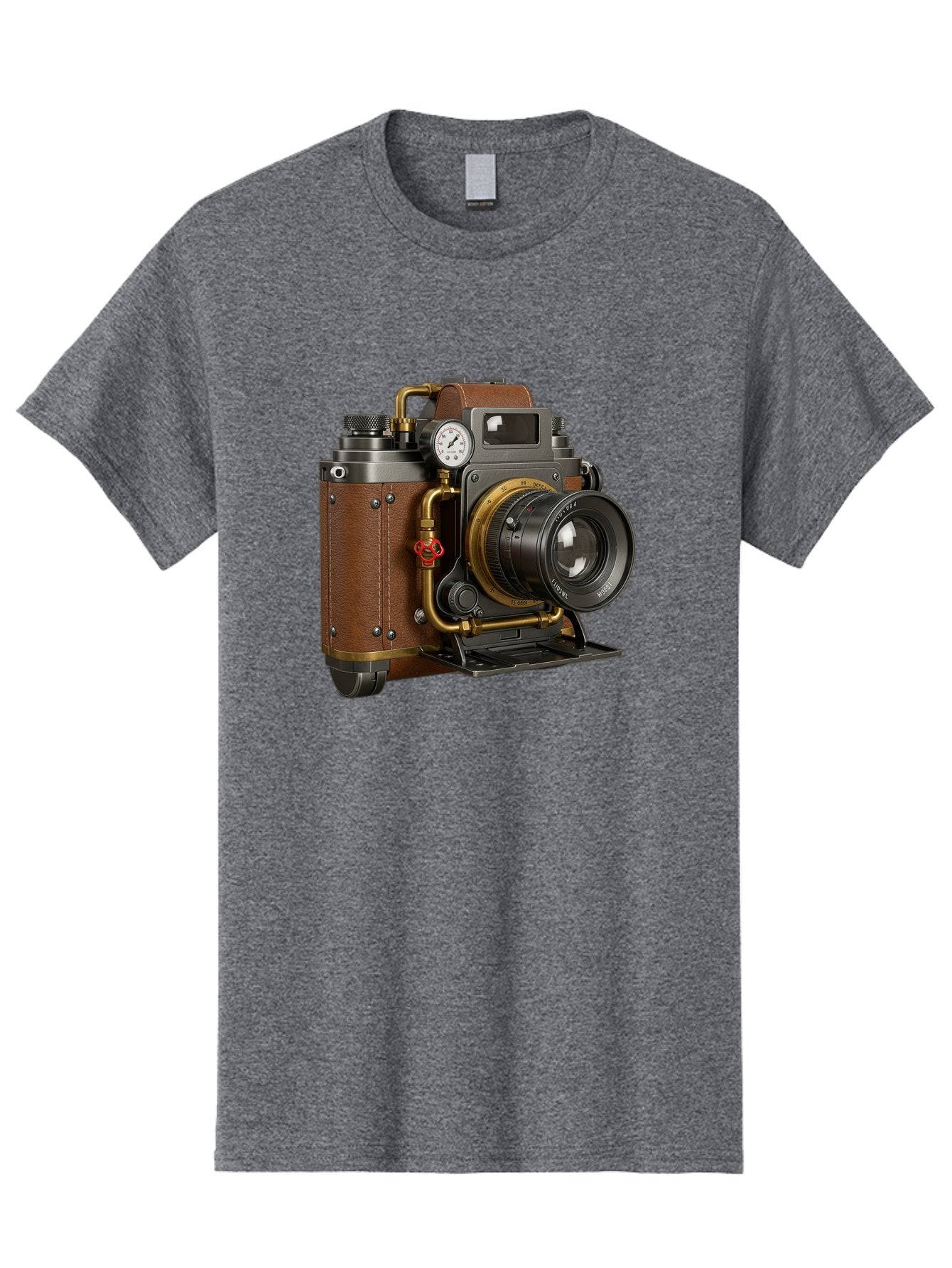 Steampunk-Camera Men'S Graphic Tee, 100% Cotton, Comfortable Casual Summer Wear, Machine Washable, Vintage Camera, Steampunk Design, Antique Photography, Retro Technology, Industrial Elements, Leather Wrapping, Brass Accents, Creative Art, Bae787 5