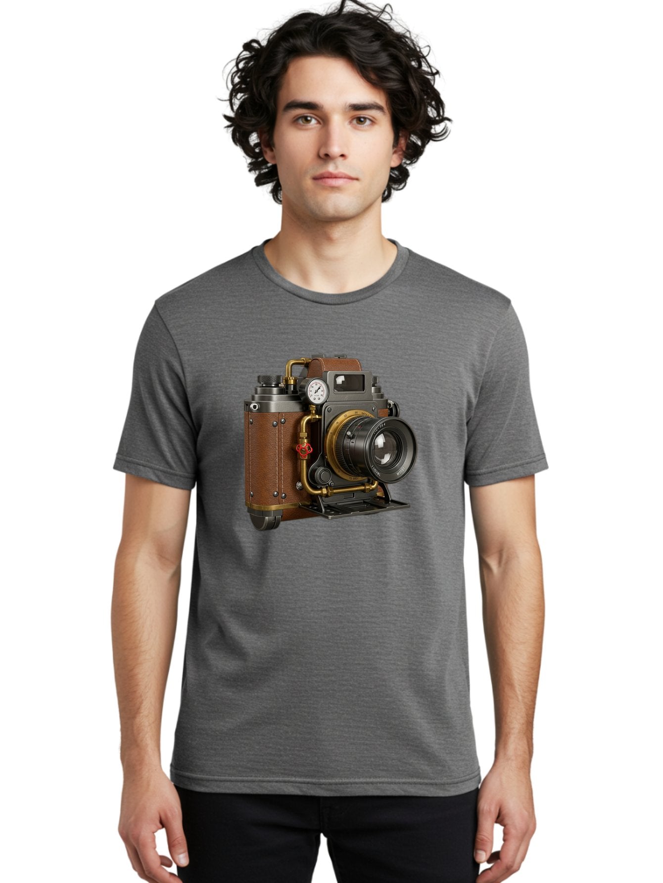 Steampunk-Camera Men'S Graphic Tee, 100% Cotton, Comfortable Casual Summer Wear, Machine Washable, Vintage Camera, Steampunk Design, Antique Photography, Retro Technology, Industrial Elements, Leather Wrapping, Brass Accents, Creative Art, Bae787 23