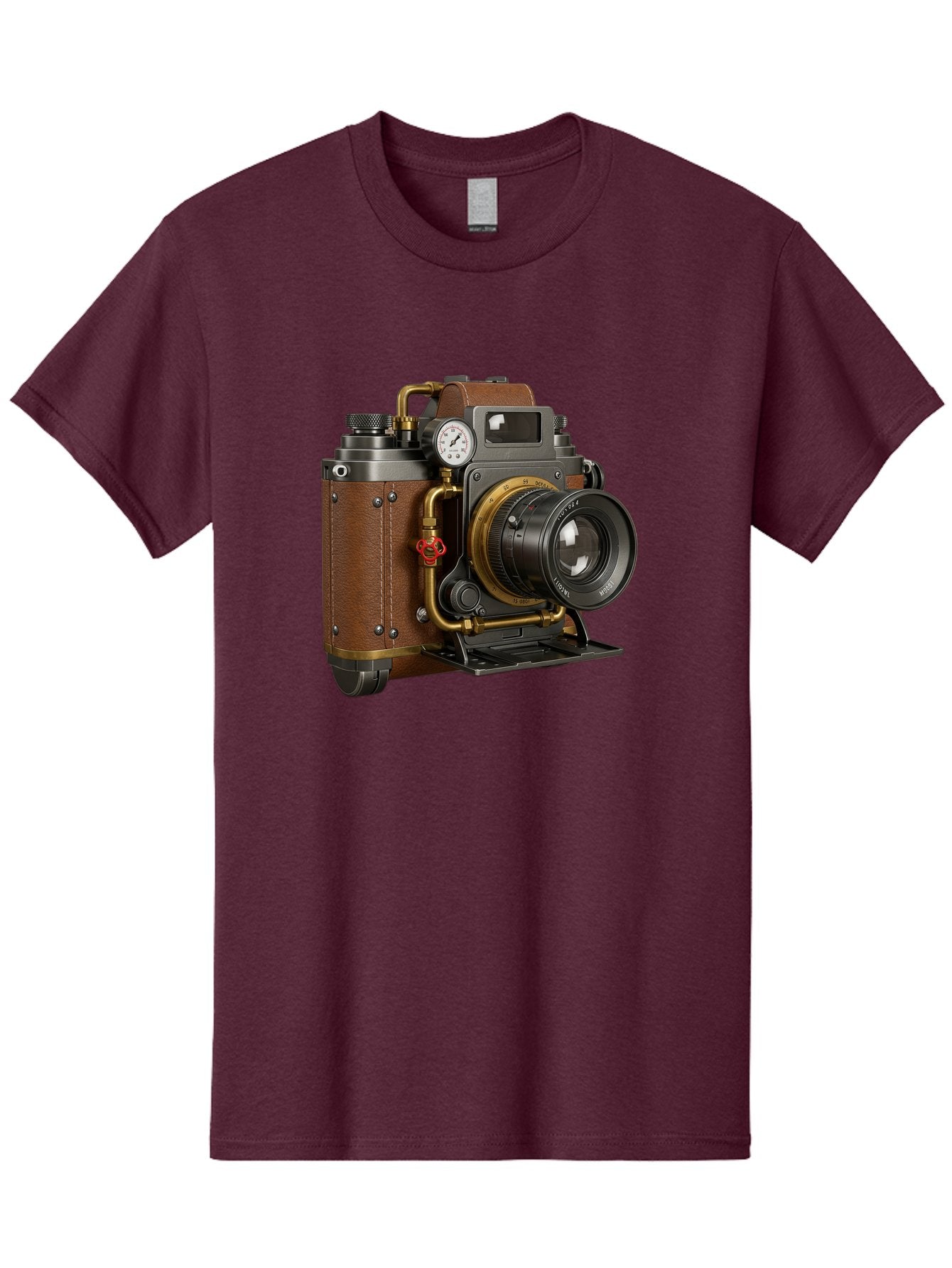 Steampunk-Camera Men'S Graphic Tee, 100% Cotton, Comfortable Casual Summer Wear, Machine Washable, Vintage Camera, Steampunk Design, Antique Photography, Retro Technology, Industrial Elements, Leather Wrapping, Brass Accents, Creative Art, Bae787 13