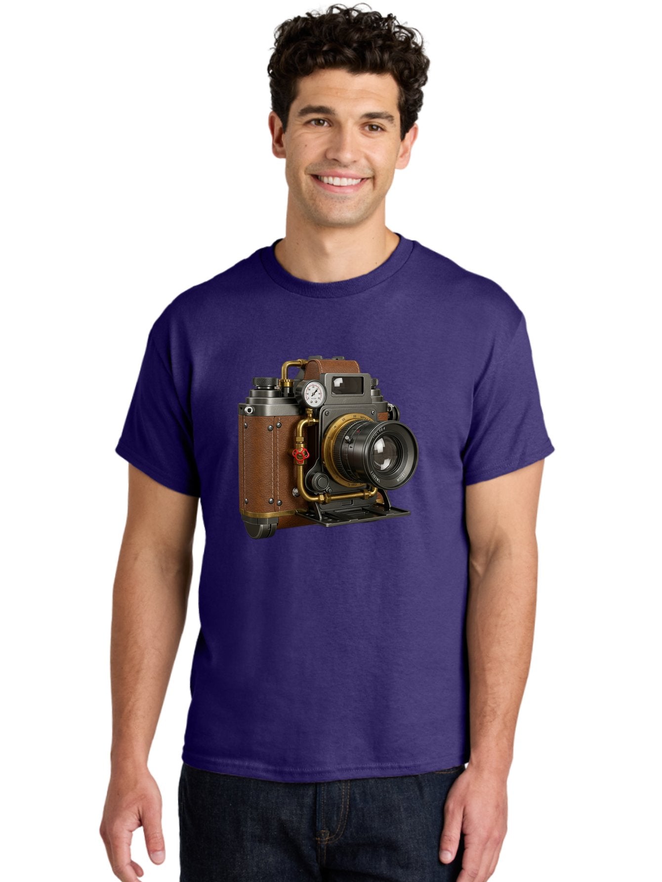 Steampunk-Camera Men'S Graphic Tee, 100% Cotton, Comfortable Casual Summer Wear, Machine Washable, Vintage Camera, Steampunk Design, Antique Photography, Retro Technology, Industrial Elements, Leather Wrapping, Brass Accents, Creative Art, Bae787 29