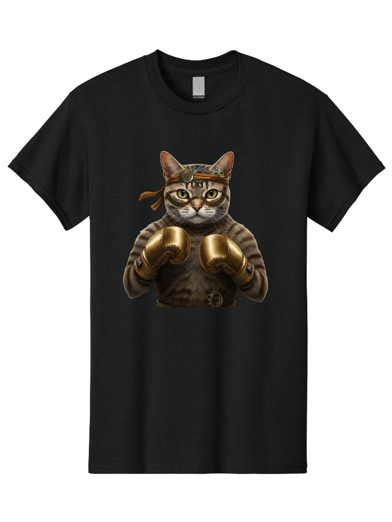 Steampunk-Cat-Boxer Men'S Graphic Tee, 100% Cotton, Comfortable Casual Summer Wear, Machine Washable, Steampunk Cat, Boxing Gloves, Steampunk Accessories, Fantasy Feline, Mechanical Cat, Cat In Boxing Gloves, Whimsical Illustration, Bae788 14