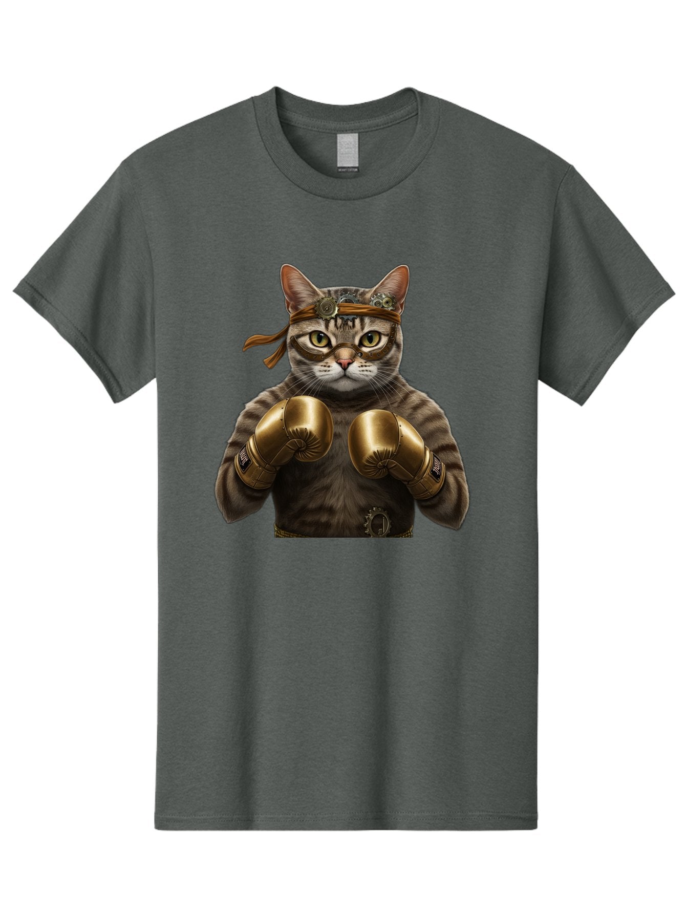 Steampunk-Cat-Boxer Men'S Graphic Tee, 100% Cotton, Comfortable Casual Summer Wear, Machine Washable, Steampunk Cat, Boxing Gloves, Steampunk Accessories, Fantasy Feline, Mechanical Cat, Cat In Boxing Gloves, Whimsical Illustration, Bae788 7