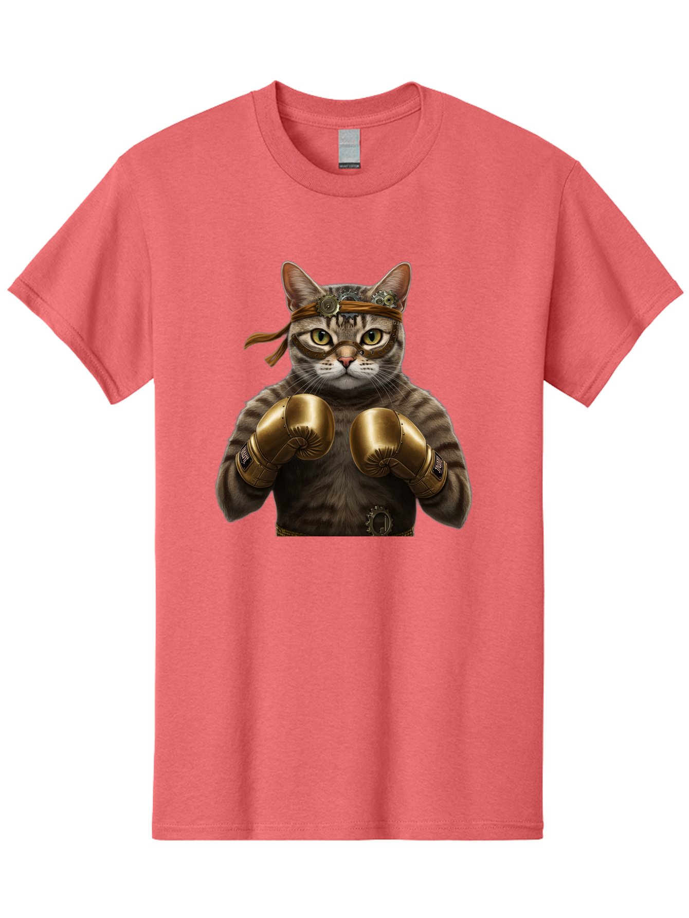 Steampunk-Cat-Boxer Men'S Graphic Tee, 100% Cotton, Comfortable Casual Summer Wear, Machine Washable, Steampunk Cat, Boxing Gloves, Steampunk Accessories, Fantasy Feline, Mechanical Cat, Cat In Boxing Gloves, Whimsical Illustration, Bae788 4