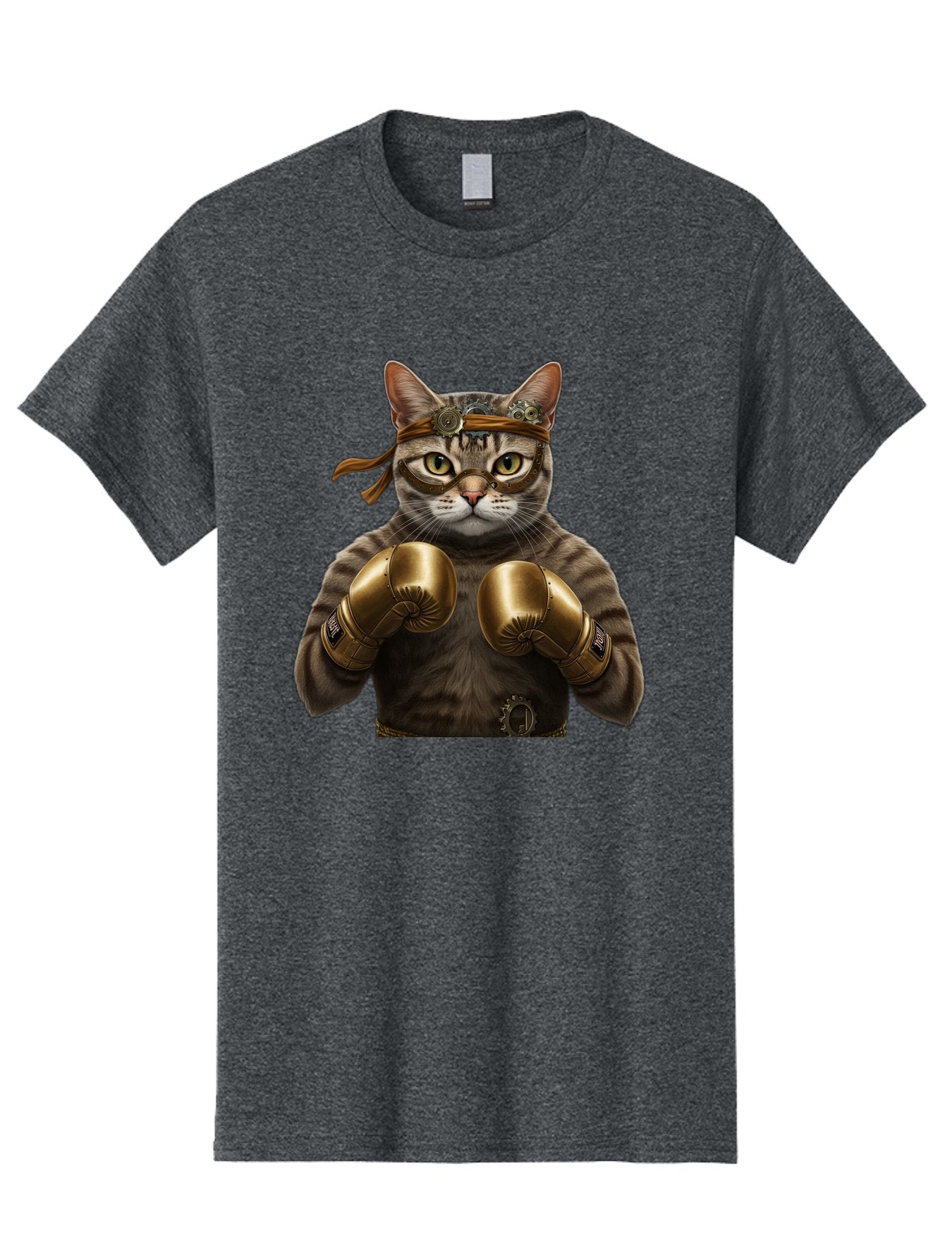 Steampunk-Cat-Boxer Men'S Graphic Tee, 100% Cotton, Comfortable Casual Summer Wear, Machine Washable, Steampunk Cat, Boxing Gloves, Steampunk Accessories, Fantasy Feline, Mechanical Cat, Cat In Boxing Gloves, Whimsical Illustration, Bae788 6