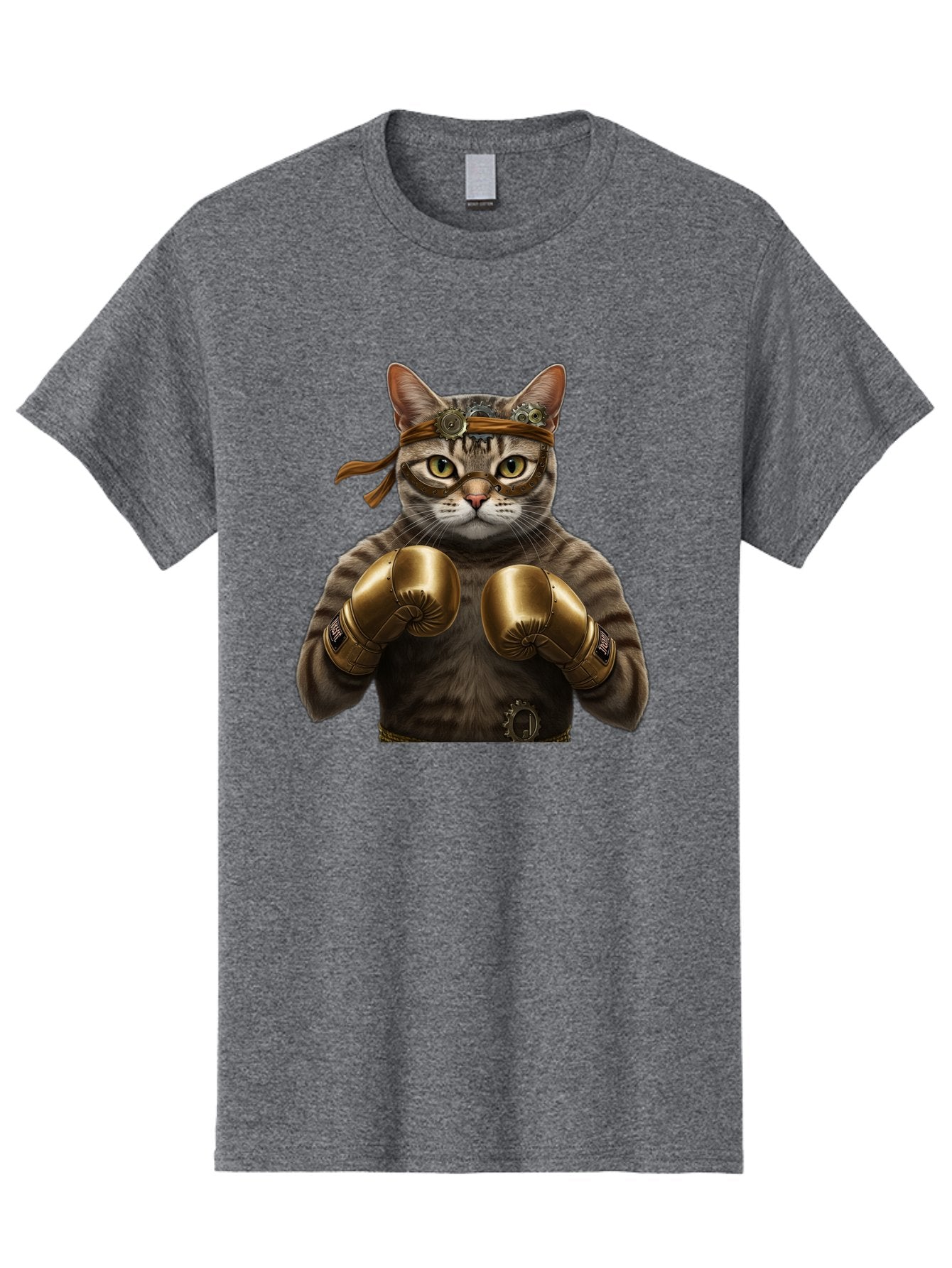 Steampunk-Cat-Boxer Men'S Graphic Tee, 100% Cotton, Comfortable Casual Summer Wear, Machine Washable, Steampunk Cat, Boxing Gloves, Steampunk Accessories, Fantasy Feline, Mechanical Cat, Cat In Boxing Gloves, Whimsical Illustration, Bae788 12