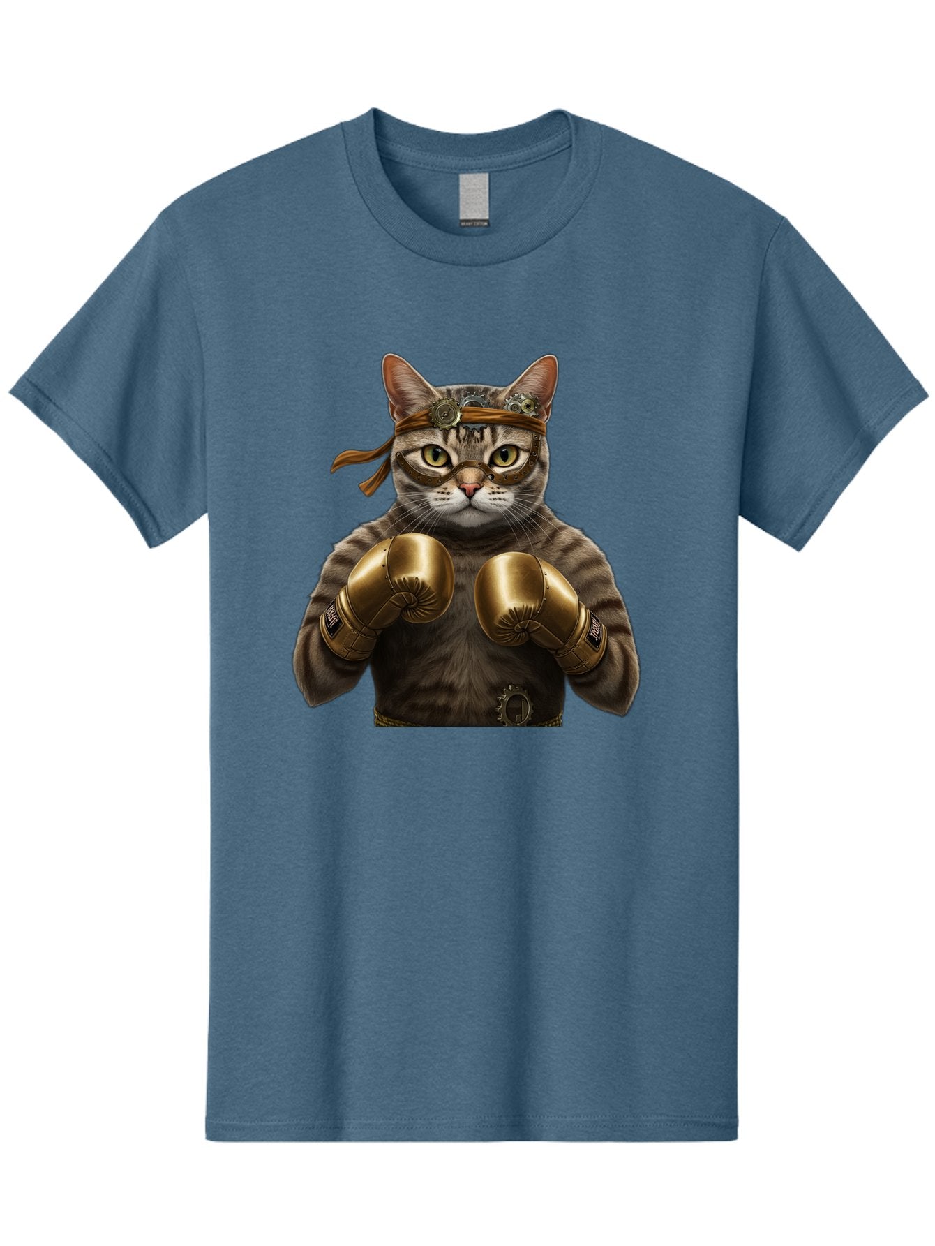 Steampunk-Cat-Boxer Men'S Graphic Tee, 100% Cotton, Comfortable Casual Summer Wear, Machine Washable, Steampunk Cat, Boxing Gloves, Steampunk Accessories, Fantasy Feline, Mechanical Cat, Cat In Boxing Gloves, Whimsical Illustration, Bae788