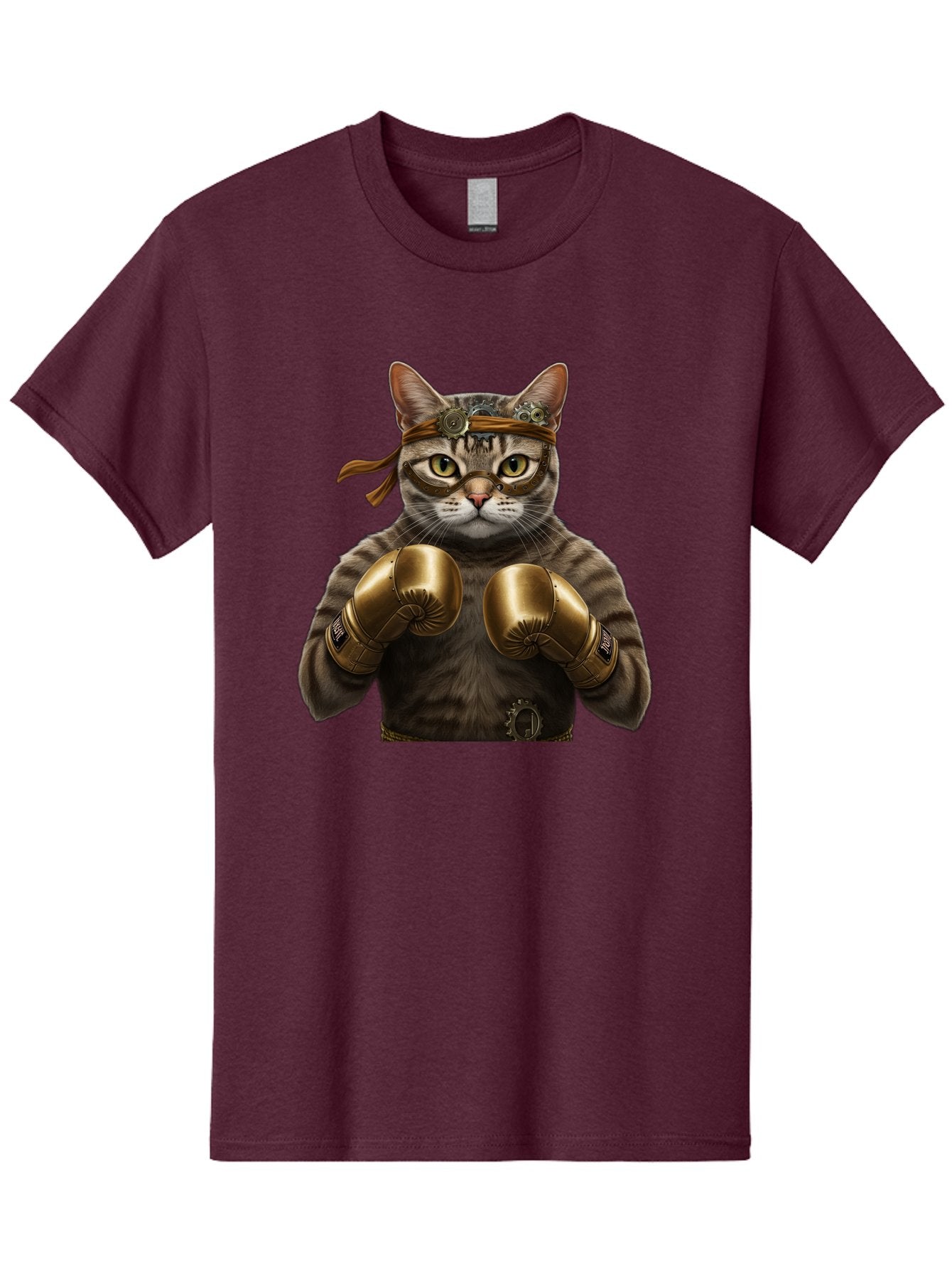 Steampunk-Cat-Boxer Men'S Graphic Tee, 100% Cotton, Comfortable Casual Summer Wear, Machine Washable, Steampunk Cat, Boxing Gloves, Steampunk Accessories, Fantasy Feline, Mechanical Cat, Cat In Boxing Gloves, Whimsical Illustration, Bae788 5