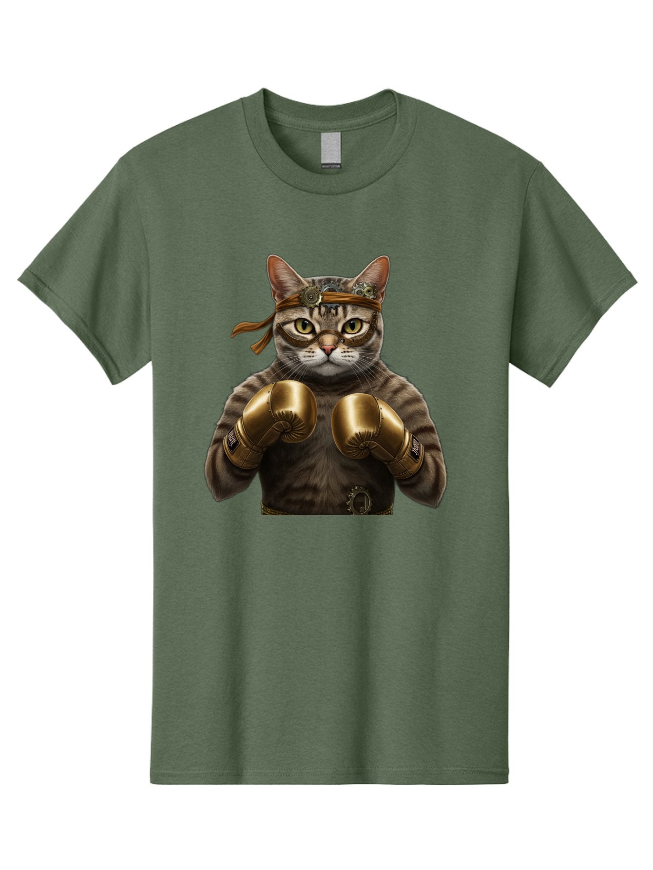 Steampunk-Cat-Boxer Men'S Graphic Tee, 100% Cotton, Comfortable Casual Summer Wear, Machine Washable, Steampunk Cat, Boxing Gloves, Steampunk Accessories, Fantasy Feline, Mechanical Cat, Cat In Boxing Gloves, Whimsical Illustration, Bae788