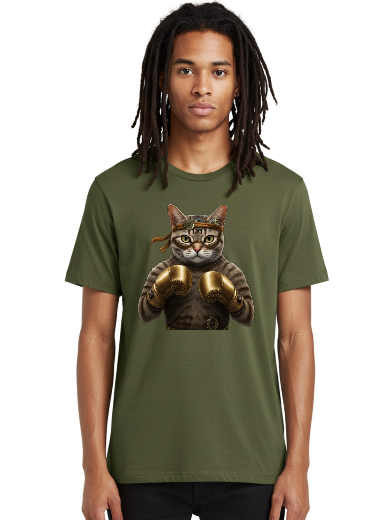 Steampunk-Cat-Boxer Men'S Graphic Tee, 100% Cotton, Comfortable Casual Summer Wear, Machine Washable, Steampunk Cat, Boxing Gloves, Steampunk Accessories, Fantasy Feline, Mechanical Cat, Cat In Boxing Gloves, Whimsical Illustration, Bae788 21