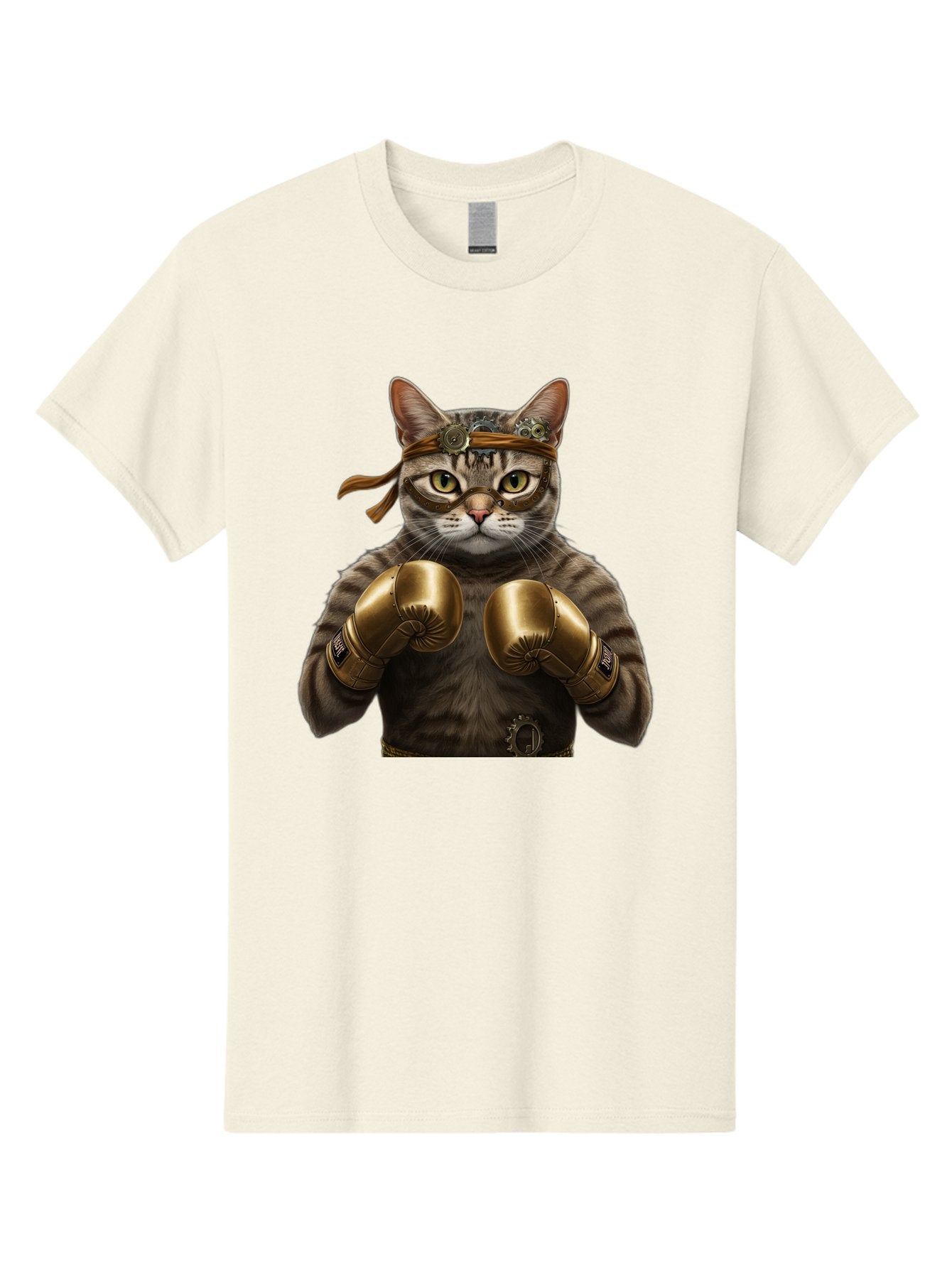 Steampunk-Cat-Boxer Men'S Graphic Tee, 100% Cotton, Comfortable Casual Summer Wear, Machine Washable, Steampunk Cat, Boxing Gloves, Steampunk Accessories, Fantasy Feline, Mechanical Cat, Cat In Boxing Gloves, Whimsical Illustration, Bae788 3