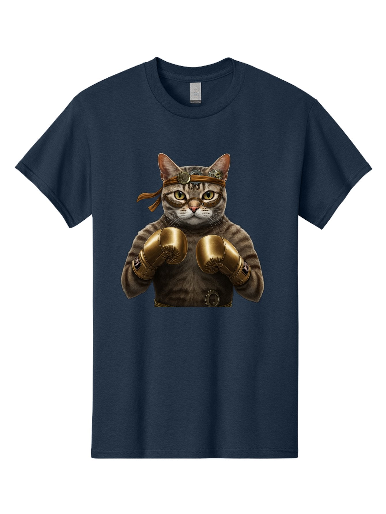 Steampunk-Cat-Boxer Men'S Graphic Tee, 100% Cotton, Comfortable Casual Summer Wear, Machine Washable, Steampunk Cat, Boxing Gloves, Steampunk Accessories, Fantasy Feline, Mechanical Cat, Cat In Boxing Gloves, Whimsical Illustration, Bae788 4