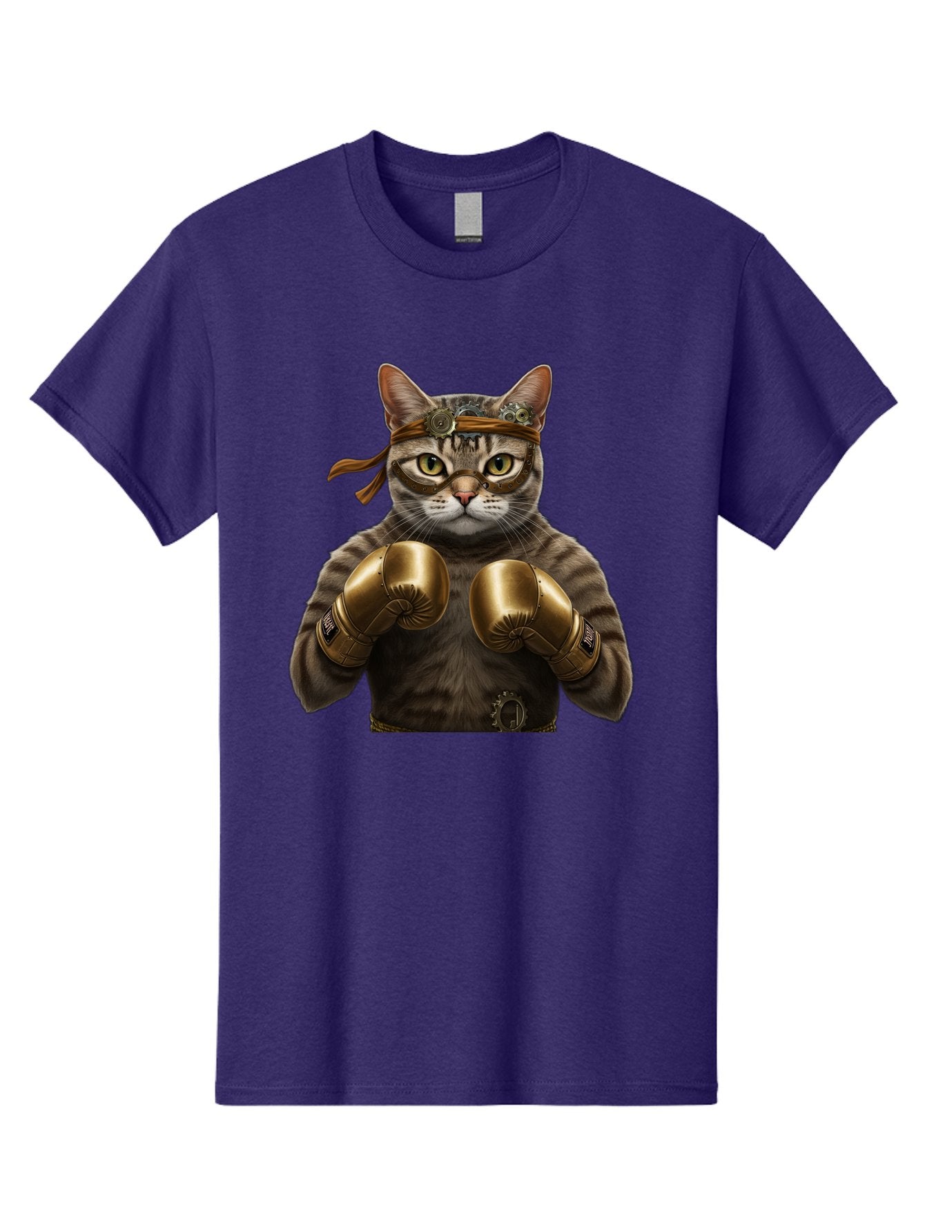 Steampunk-Cat-Boxer Men'S Graphic Tee, 100% Cotton, Comfortable Casual Summer Wear, Machine Washable, Steampunk Cat, Boxing Gloves, Steampunk Accessories, Fantasy Feline, Mechanical Cat, Cat In Boxing Gloves, Whimsical Illustration, Bae788 9
