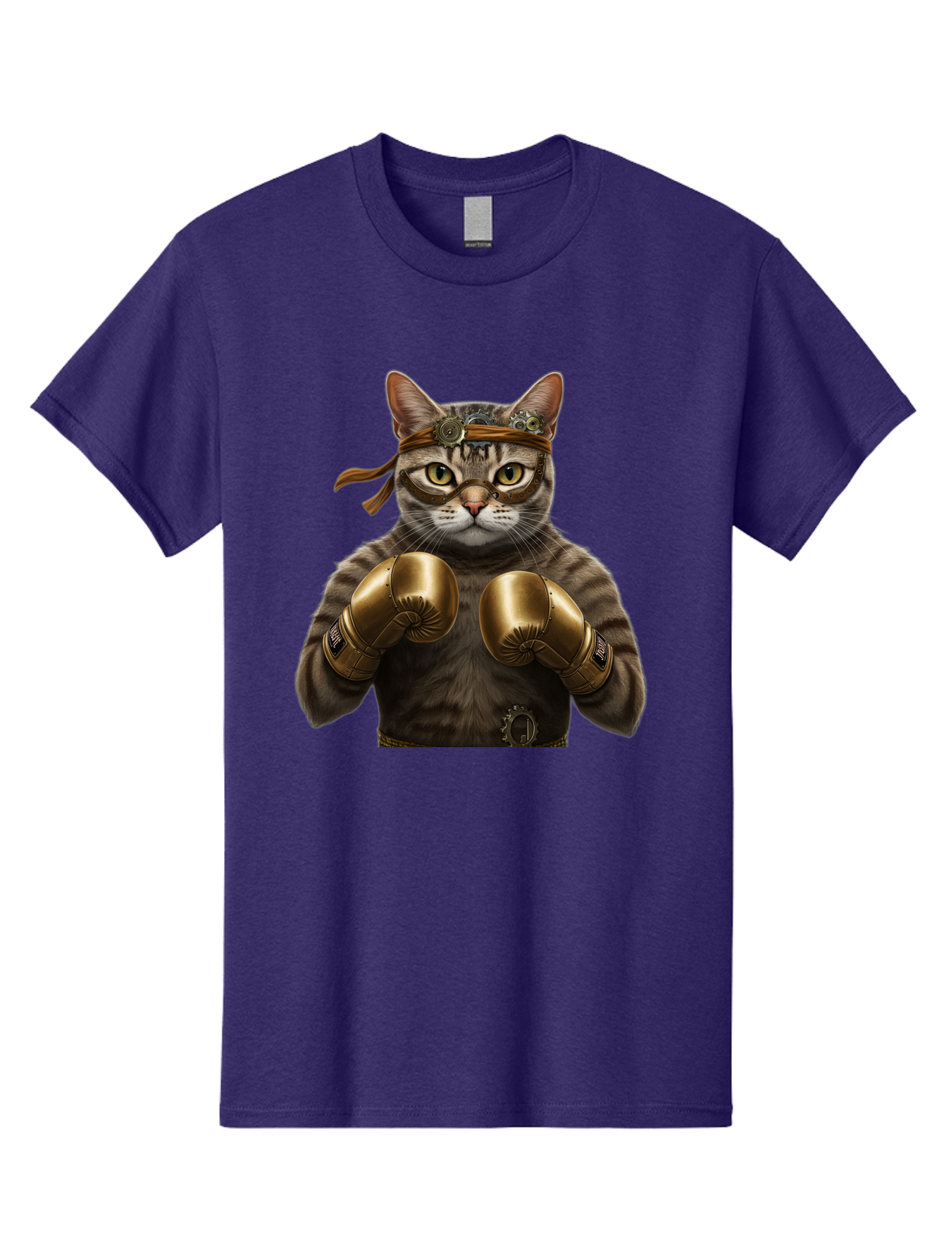 Steampunk-Cat-Boxer Men'S Graphic Tee, 100% Cotton, Comfortable Casual Summer Wear, Machine Washable, Steampunk Cat, Boxing Gloves, Steampunk Accessories, Fantasy Feline, Mechanical Cat, Cat In Boxing Gloves, Whimsical Illustration, Bae788 5