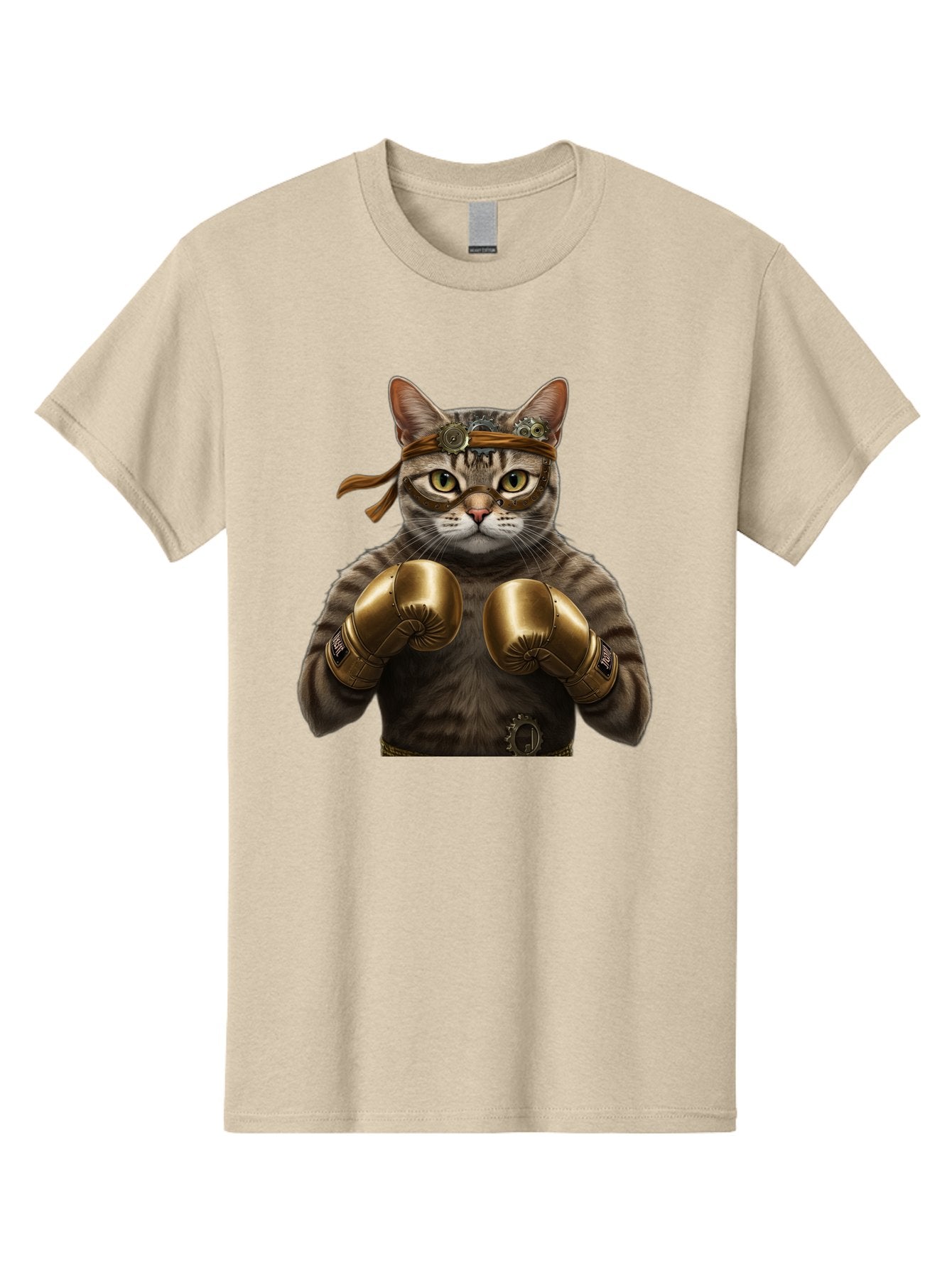 Steampunk-Cat-Boxer Men'S Graphic Tee, 100% Cotton, Comfortable Casual Summer Wear, Machine Washable, Steampunk Cat, Boxing Gloves, Steampunk Accessories, Fantasy Feline, Mechanical Cat, Cat In Boxing Gloves, Whimsical Illustration, Bae788 15