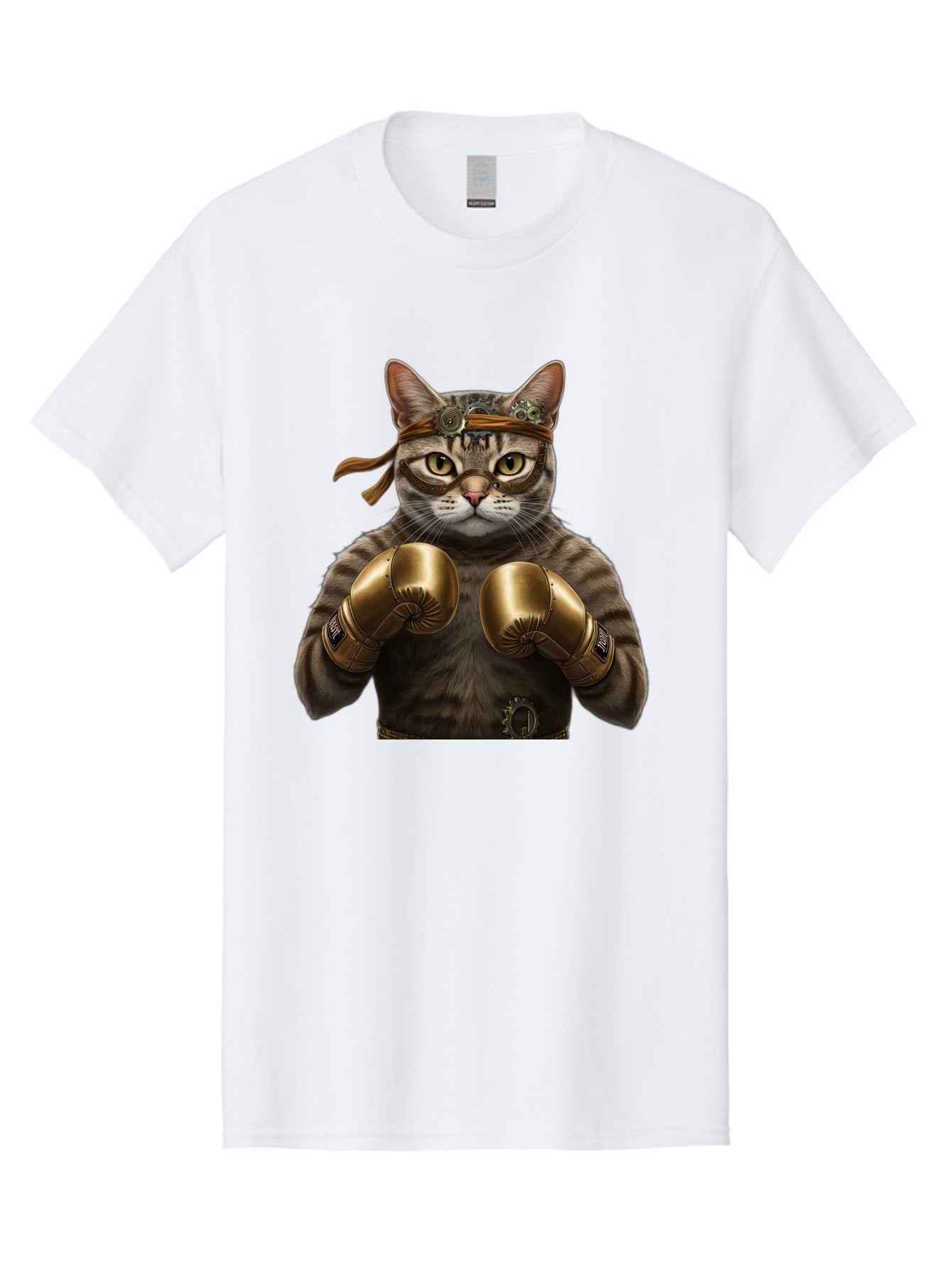 Steampunk-Cat-Boxer Men'S Graphic Tee, 100% Cotton, Comfortable Casual Summer Wear, Machine Washable, Steampunk Cat, Boxing Gloves, Steampunk Accessories, Fantasy Feline, Mechanical Cat, Cat In Boxing Gloves, Whimsical Illustration, Bae788 10