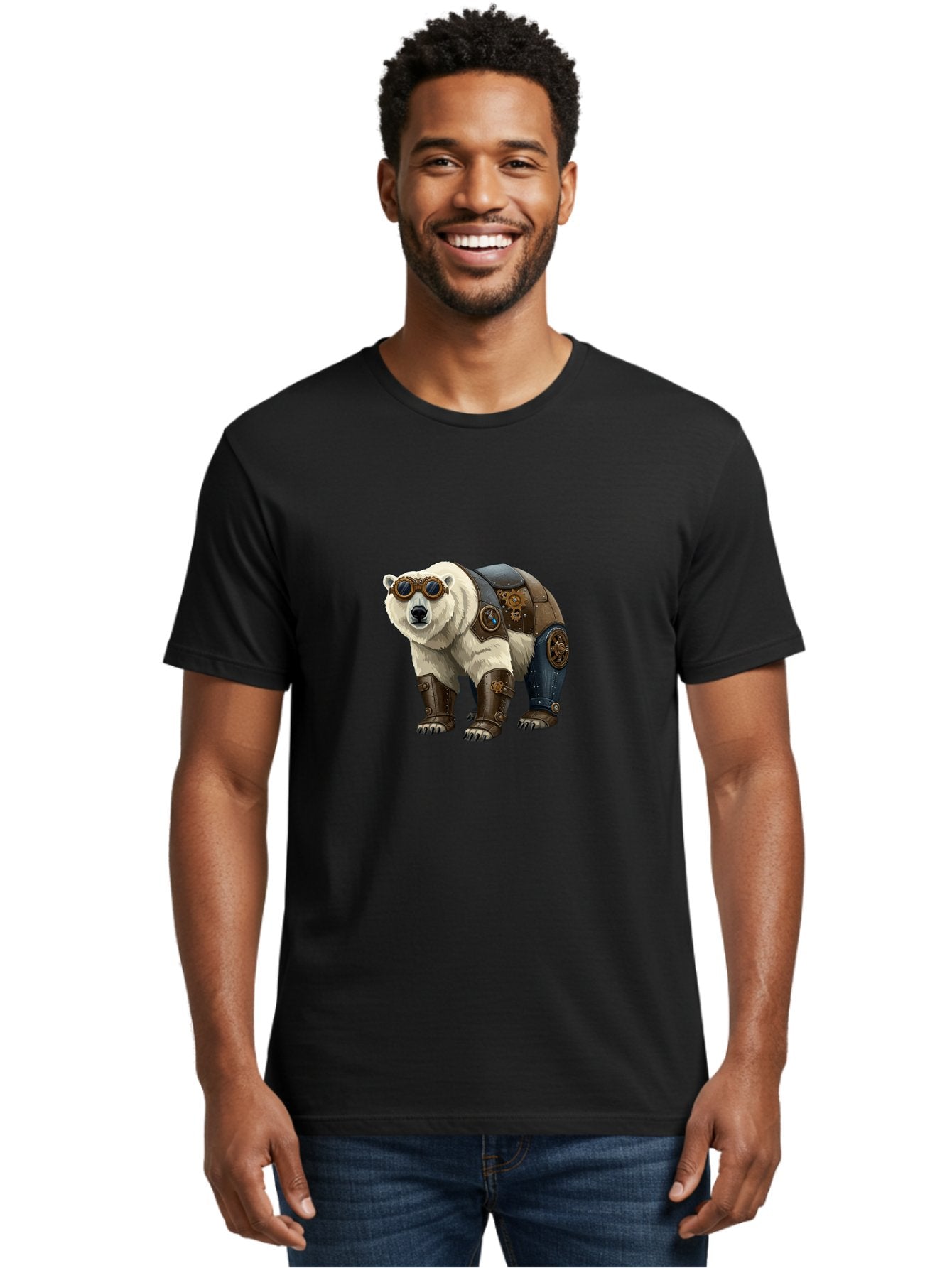 Steampunk-Polar-Bear Men'S Graphic Tee, 100% Cotton, Comfortable Casual Summer Wear, Machine Washable, Steampunk Polar Bear, Mechanical Armor, Goggles, Industrial Style, Fantasy Creature, Sci-Fi Art, Cyberpunk, Futuristic Animal, Bae789 26