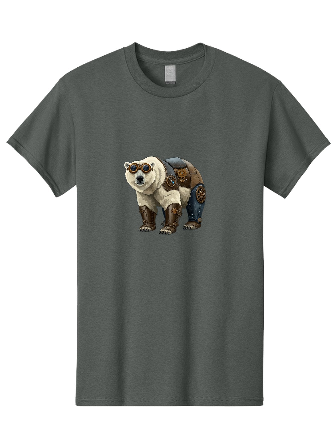 Steampunk-Polar-Bear Men'S Graphic Tee, 100% Cotton, Comfortable Casual Summer Wear, Machine Washable, Steampunk Polar Bear, Mechanical Armor, Goggles, Industrial Style, Fantasy Creature, Sci-Fi Art, Cyberpunk, Futuristic Animal, Bae789 5