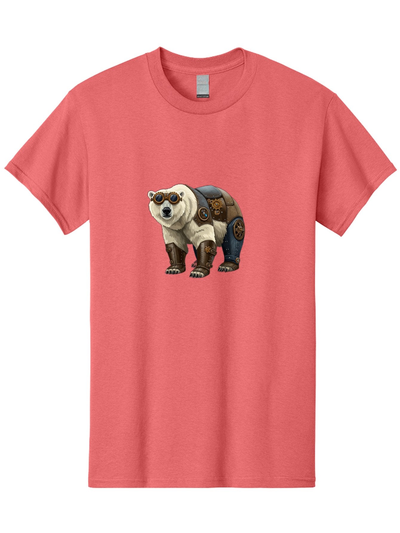 Steampunk-Polar-Bear Men'S Graphic Tee, 100% Cotton, Comfortable Casual Summer Wear, Machine Washable, Steampunk Polar Bear, Mechanical Armor, Goggles, Industrial Style, Fantasy Creature, Sci-Fi Art, Cyberpunk, Futuristic Animal, Bae789 10