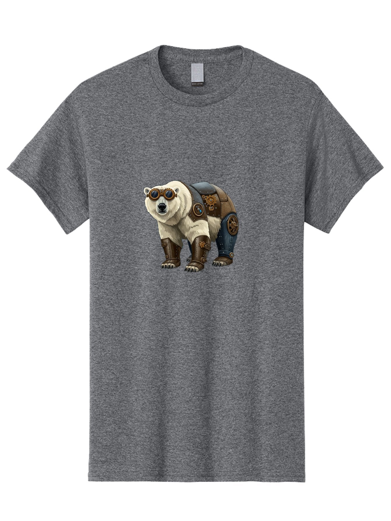 Steampunk-Polar-Bear Men'S Graphic Tee, 100% Cotton, Comfortable Casual Summer Wear, Machine Washable, Steampunk Polar Bear, Mechanical Armor, Goggles, Industrial Style, Fantasy Creature, Sci-Fi Art, Cyberpunk, Futuristic Animal, Bae789 15