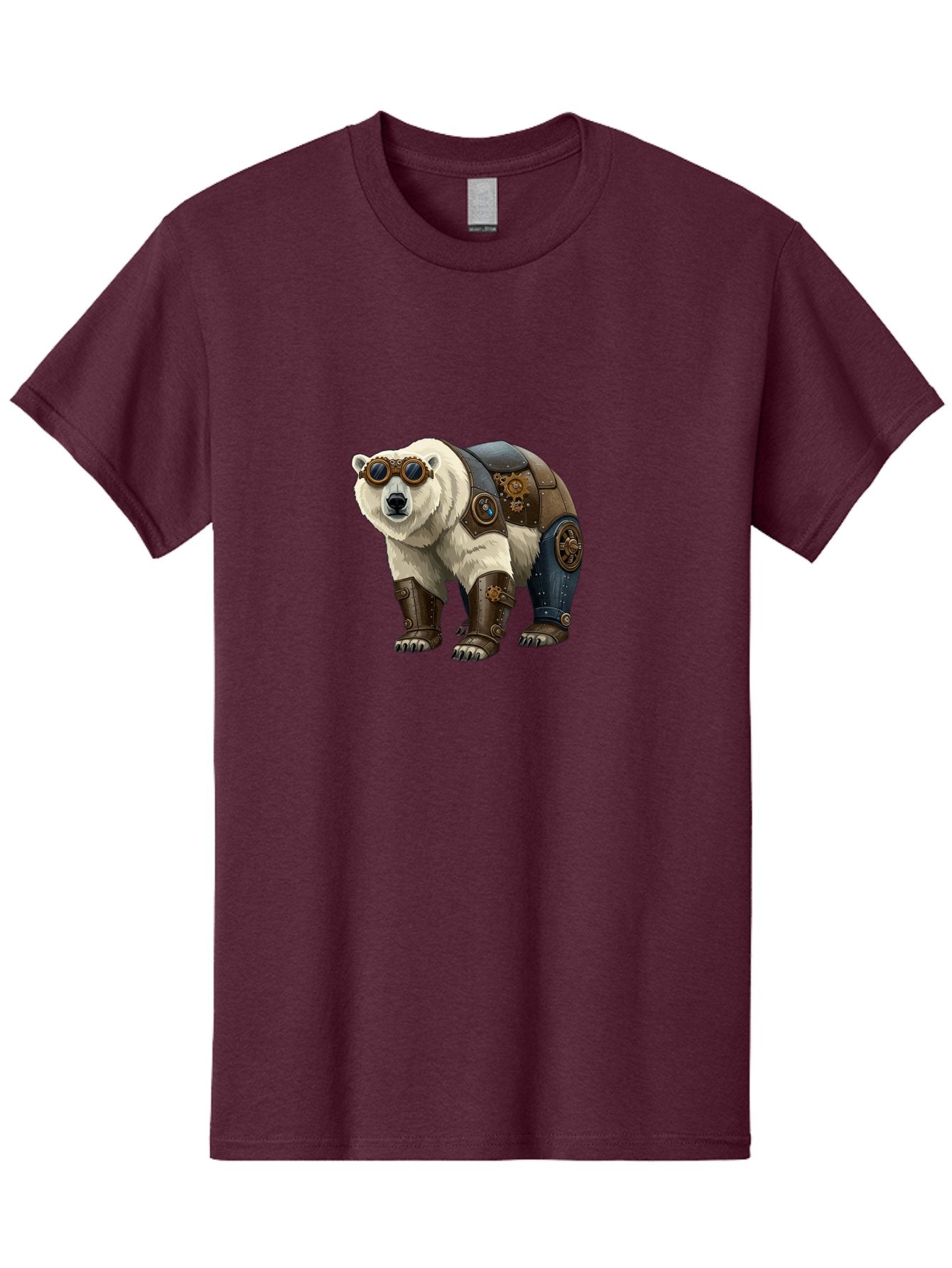 Steampunk-Polar-Bear Men'S Graphic Tee, 100% Cotton, Comfortable Casual Summer Wear, Machine Washable, Steampunk Polar Bear, Mechanical Armor, Goggles, Industrial Style, Fantasy Creature, Sci-Fi Art, Cyberpunk, Futuristic Animal, Bae789 7