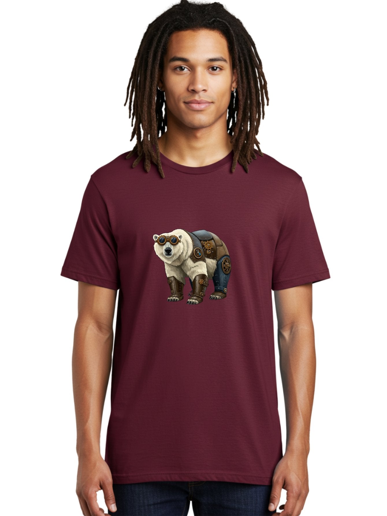 Steampunk-Polar-Bear Men'S Graphic Tee, 100% Cotton, Comfortable Casual Summer Wear, Machine Washable, Steampunk Polar Bear, Mechanical Armor, Goggles, Industrial Style, Fantasy Creature, Sci-Fi Art, Cyberpunk, Futuristic Animal, Bae789 16