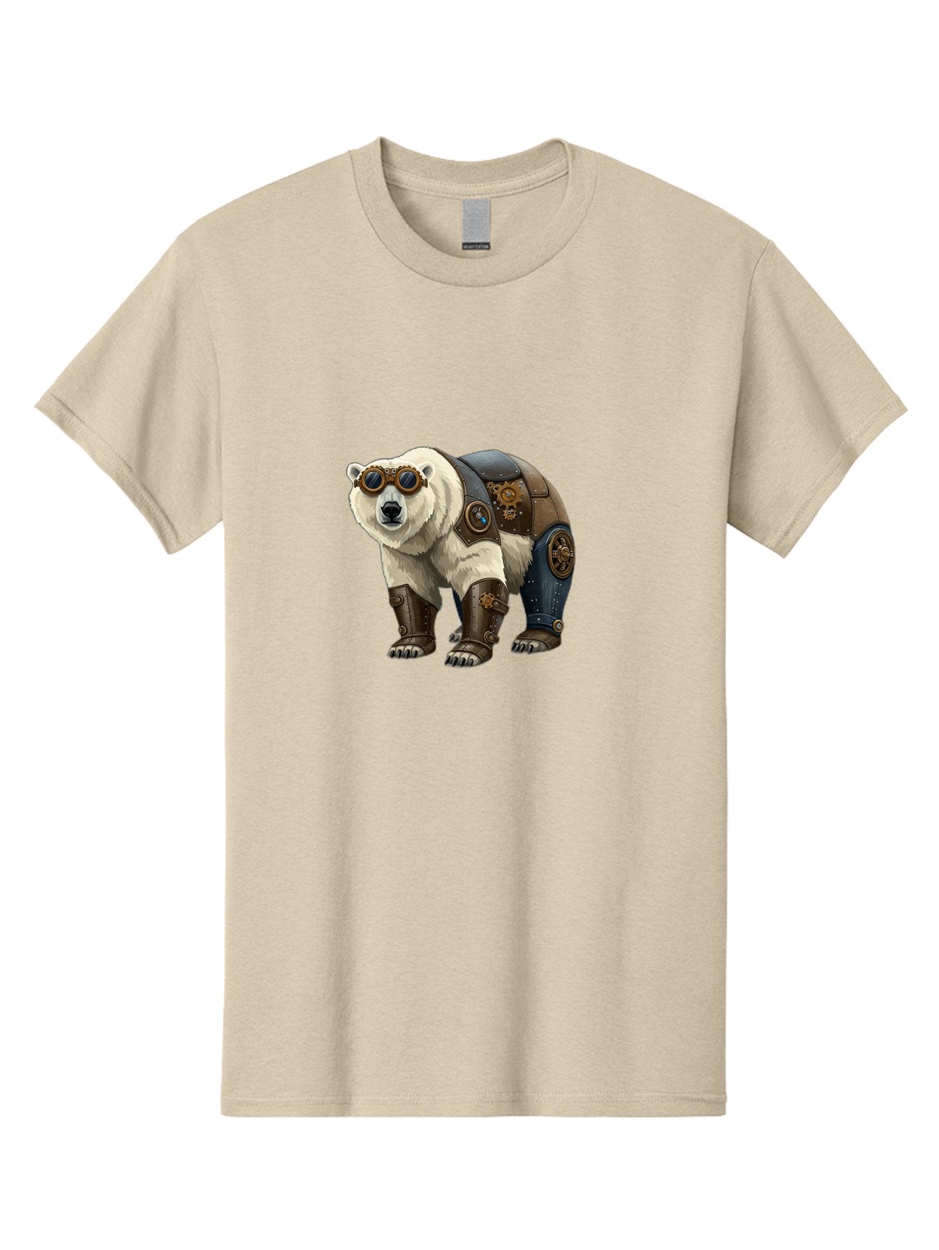Steampunk-Polar-Bear Men'S Graphic Tee, 100% Cotton, Comfortable Casual Summer Wear, Machine Washable, Steampunk Polar Bear, Mechanical Armor, Goggles, Industrial Style, Fantasy Creature, Sci-Fi Art, Cyberpunk, Futuristic Animal, Bae789 13